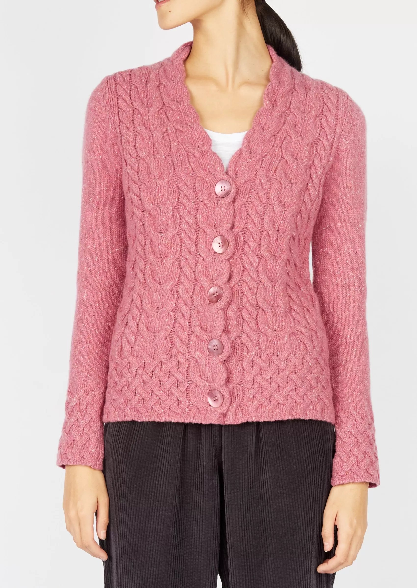 Aran Sweaters^Irelands Eye Knitwear IrelandsEye Horseshoe Aran Cardigan | Bubblegum