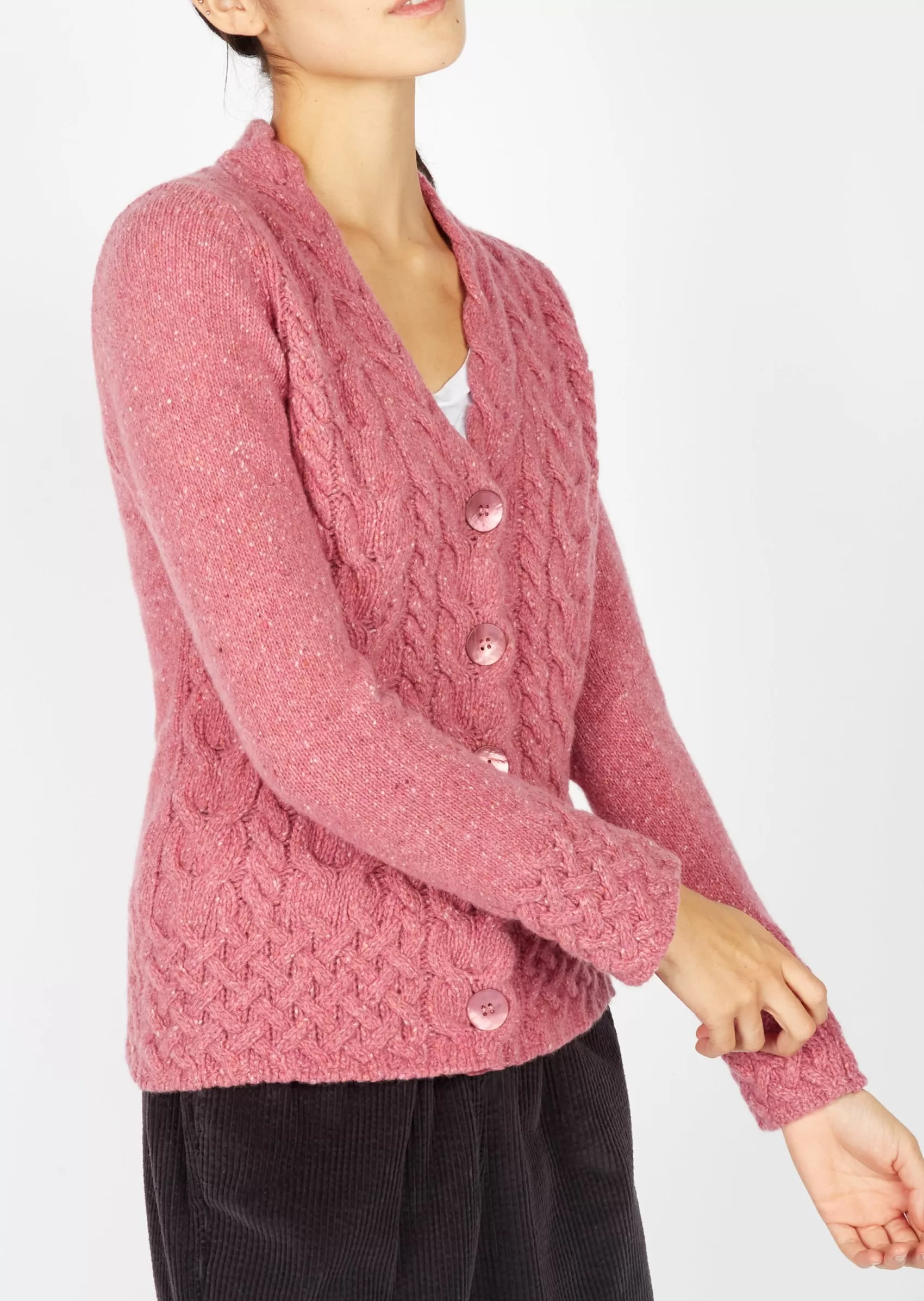 Aran Sweaters^Irelands Eye Knitwear IrelandsEye Horseshoe Aran Cardigan | Bubblegum