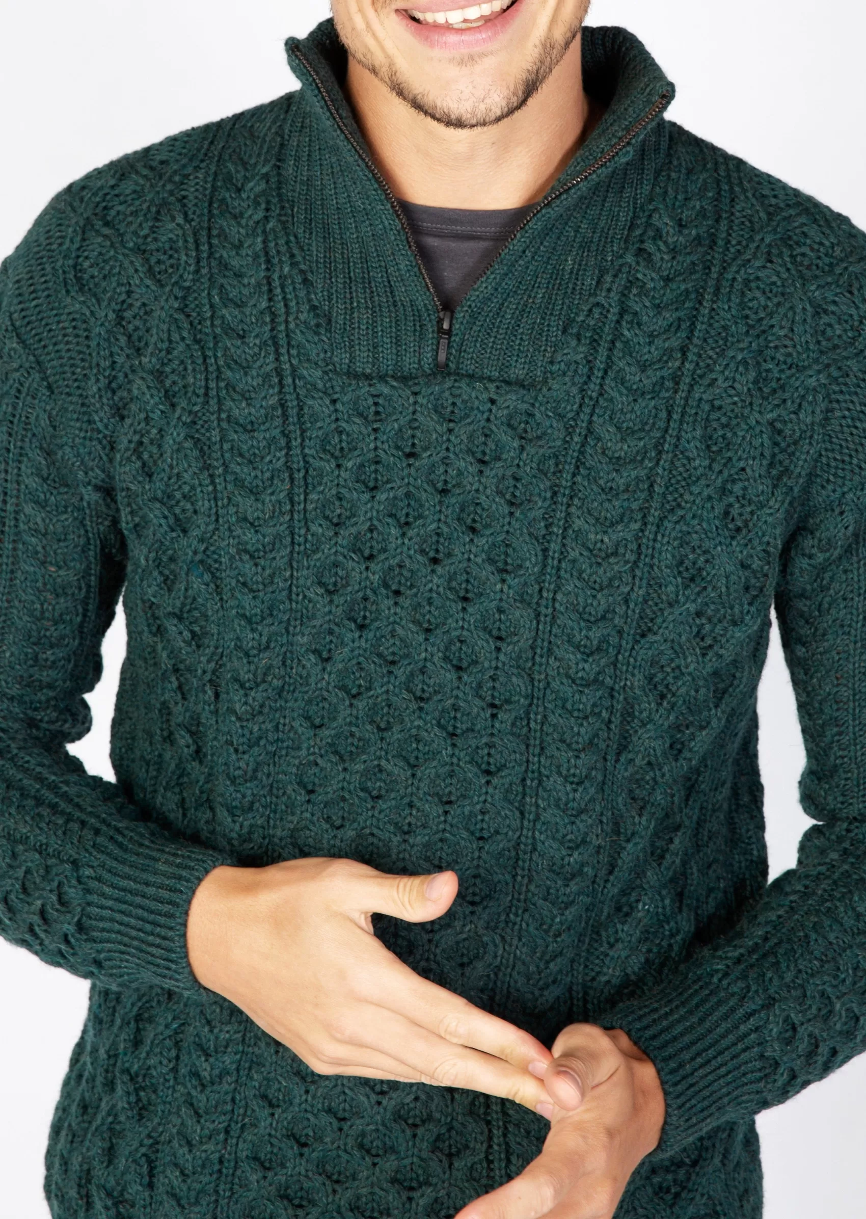 Aran Sweaters^Irelands Eye Knitwear IrelandsEye Men's Dromore Aran Sweater | Green