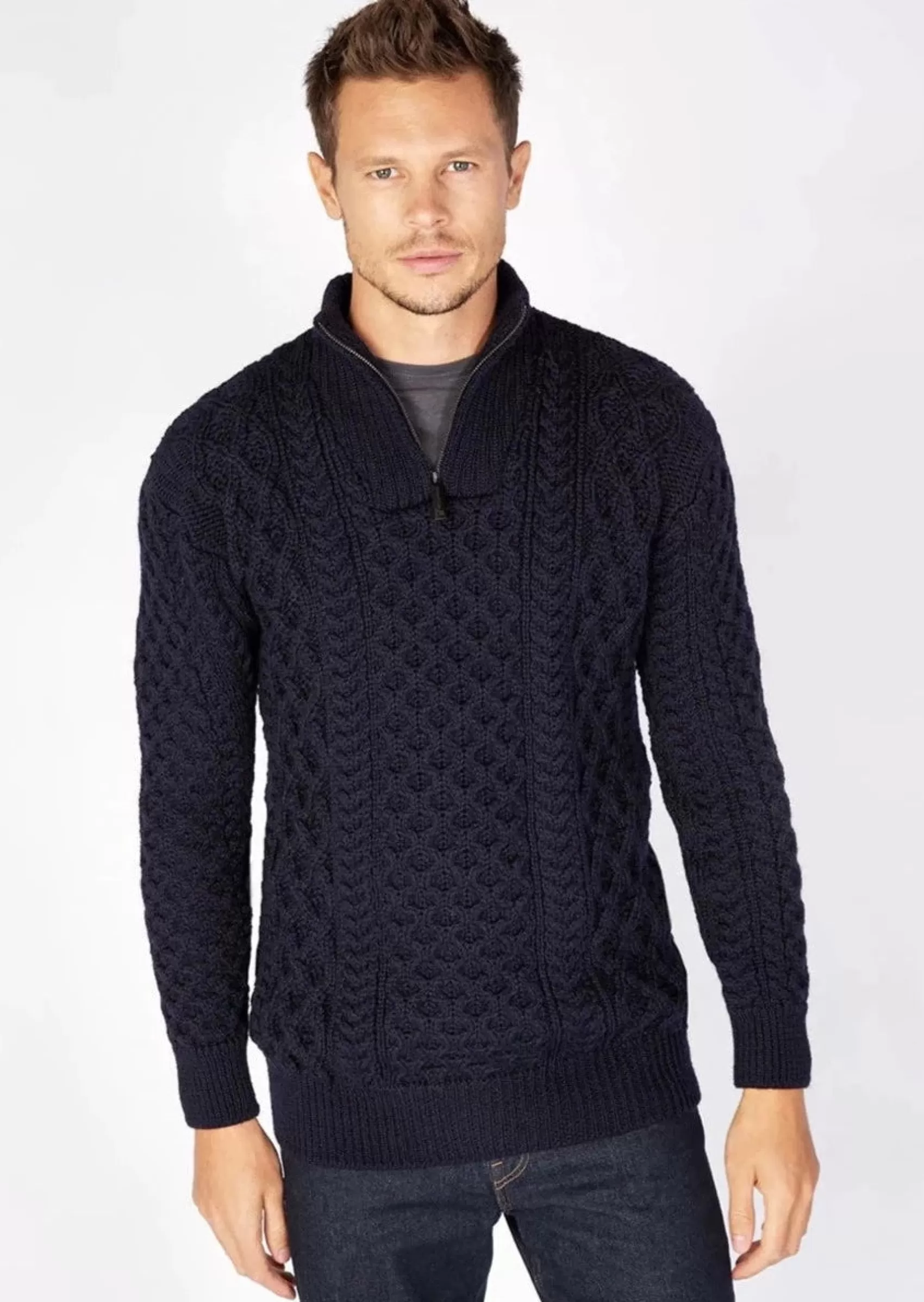 Aran Sweaters^Irelands Eye Knitwear IrelandsEye Men's Dromore Aran Sweater | Navy