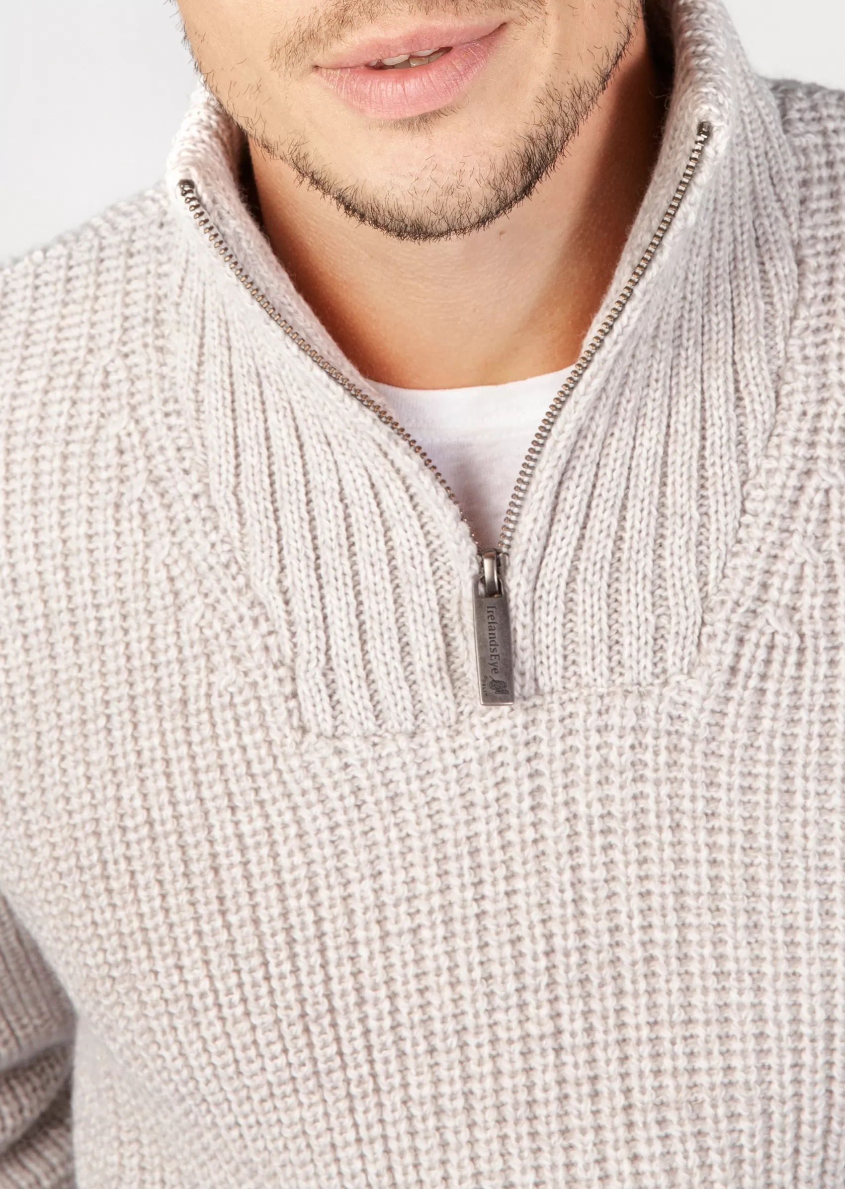 Aran Sweaters^Irelands Eye Knitwear IrelandsEye Men's Ribbed Zip Neck Sweater | Silver Marl