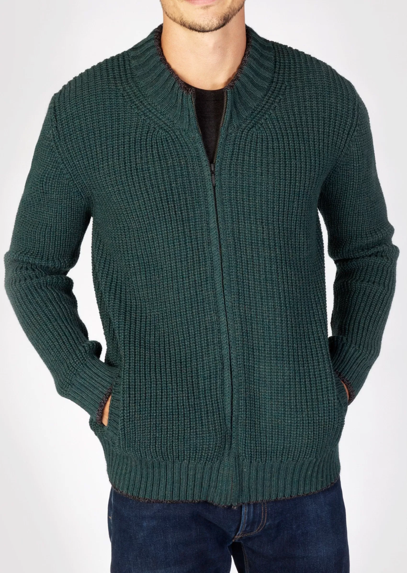 Aran Sweaters | Aran Cardigans^Irelands Eye Knitwear IrelandsEye Men's Zipped Ribbed Cardigan | Evergreen