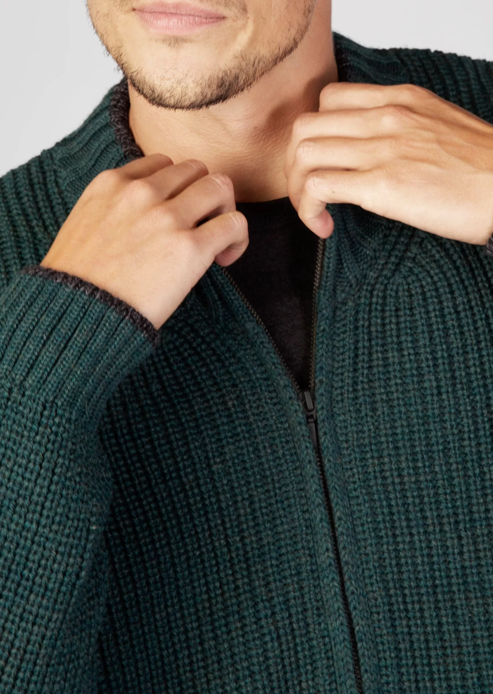 Aran Sweaters | Aran Cardigans^Irelands Eye Knitwear IrelandsEye Men's Zipped Ribbed Cardigan | Evergreen