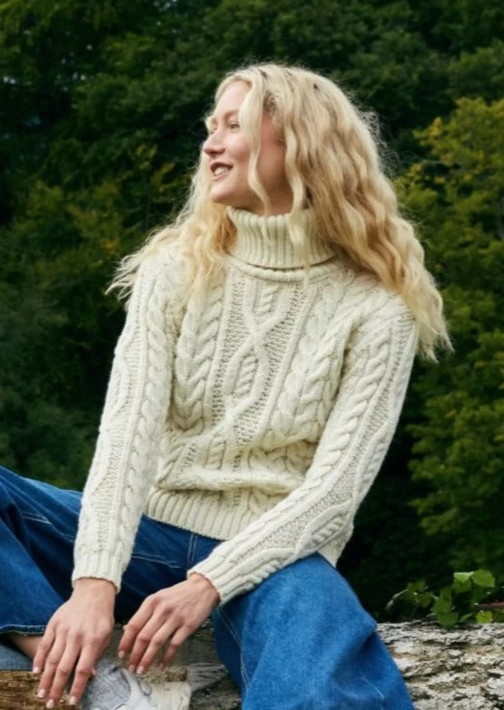 Aran Sweaters^Irelands Eye Knitwear IrelandsEye Polo Neck Aran Sweater | Natural