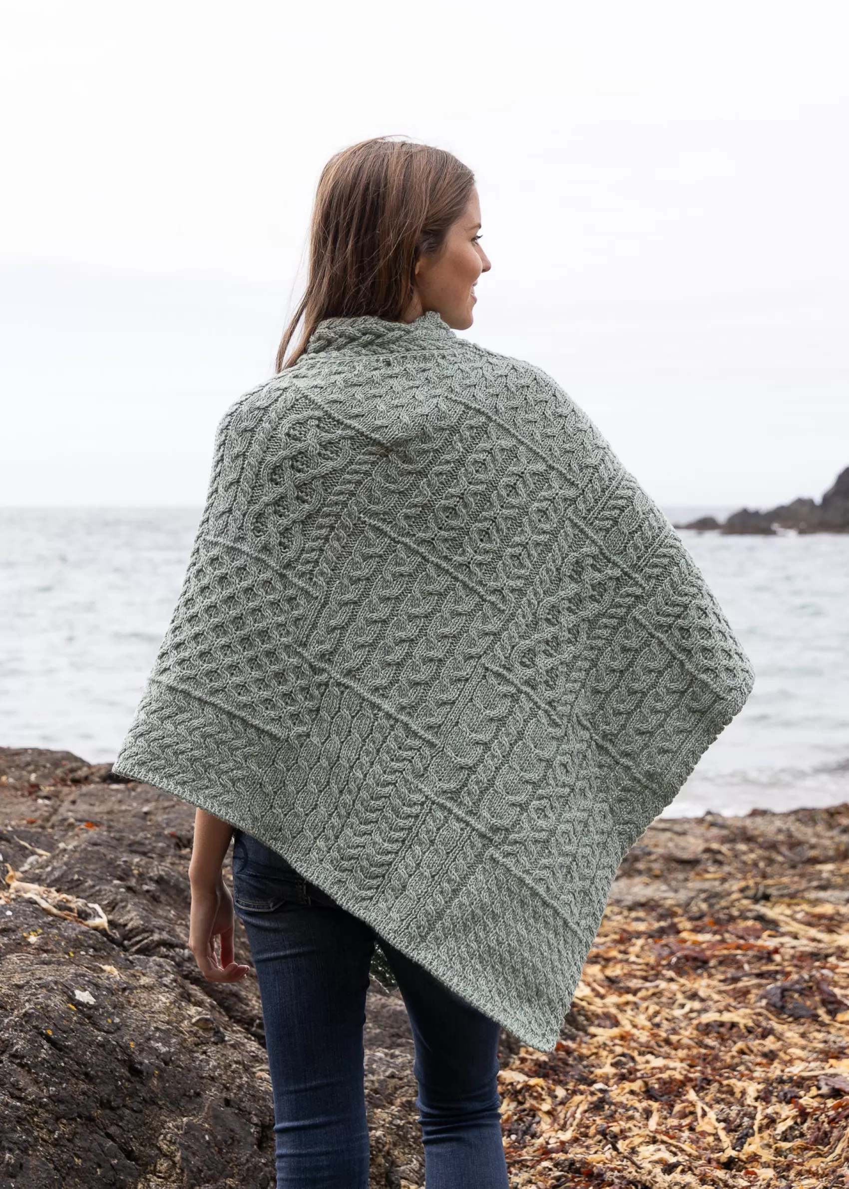 Aran Sweaters | Ponchos / Capes / Shawls^Irelands Eye Knitwear IrelandsEye Poncho | Sage Marl