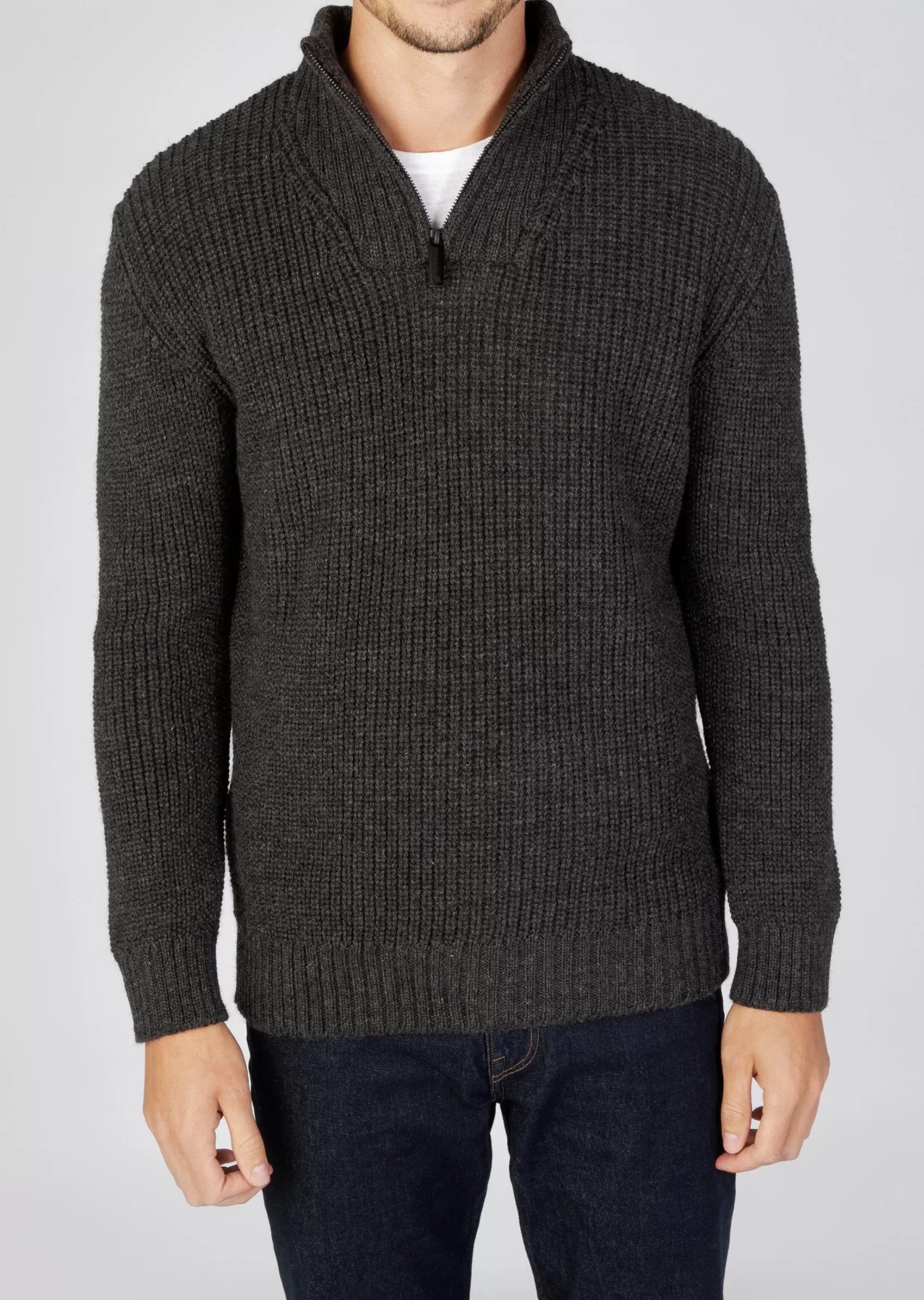 Aran Sweaters^Irelands Eye Knitwear IrelandsEye Ribbed Zip Neck Sweater | Graphite