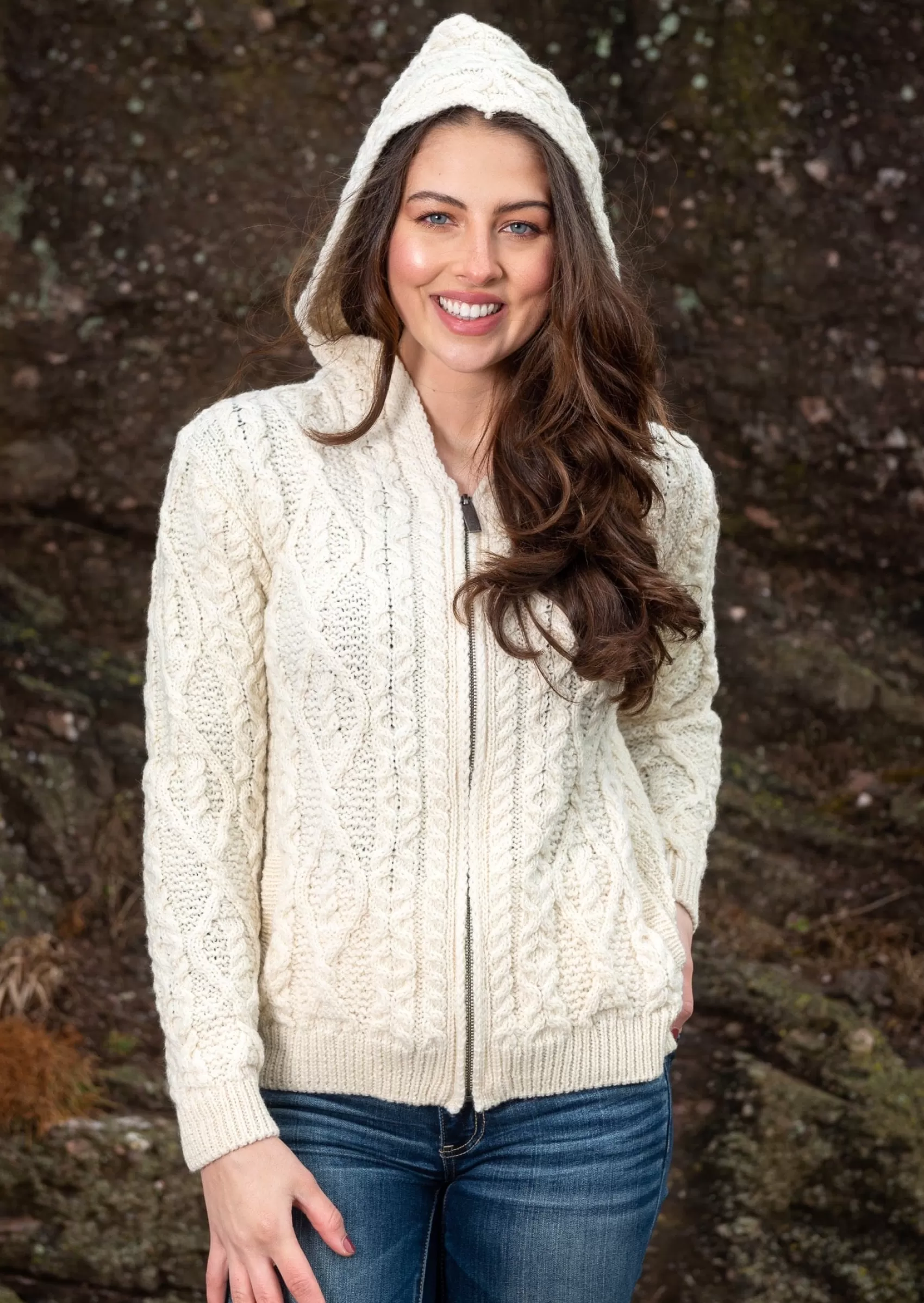 Aran Sweaters | Aran Cardigans^Irelands Eye Knitwear IrelandsEye Women's Aran Hooded Cardigan | Natural