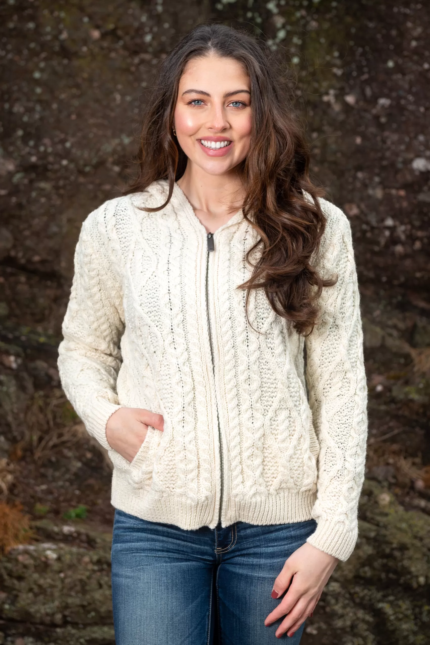 Aran Sweaters | Aran Cardigans^Irelands Eye Knitwear IrelandsEye Women's Aran Hooded Cardigan | Natural