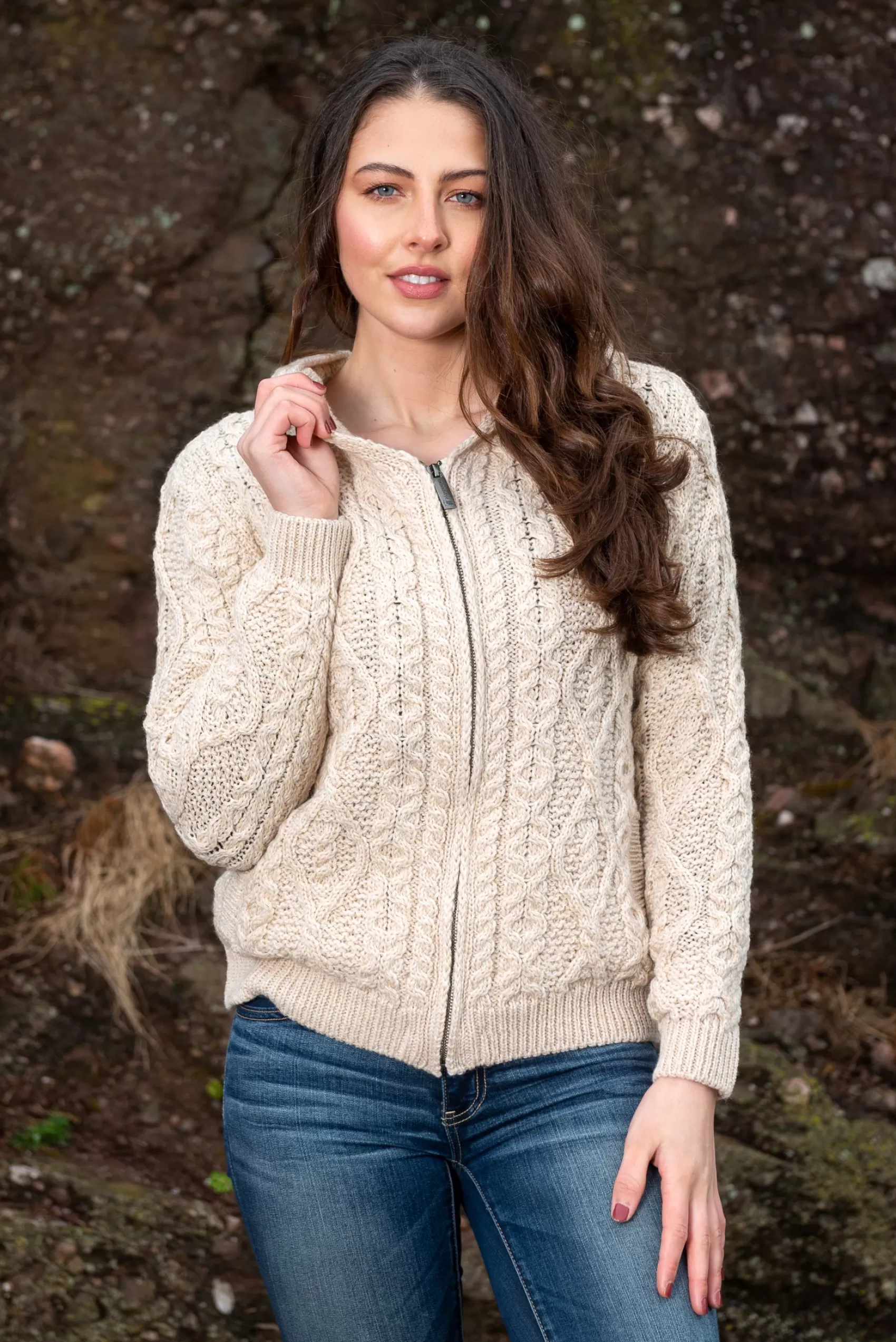 Aran Sweaters | Aran Cardigans^Irelands Eye Knitwear IrelandsEye Women's Aran Hooded Cardigan | Oatmeal