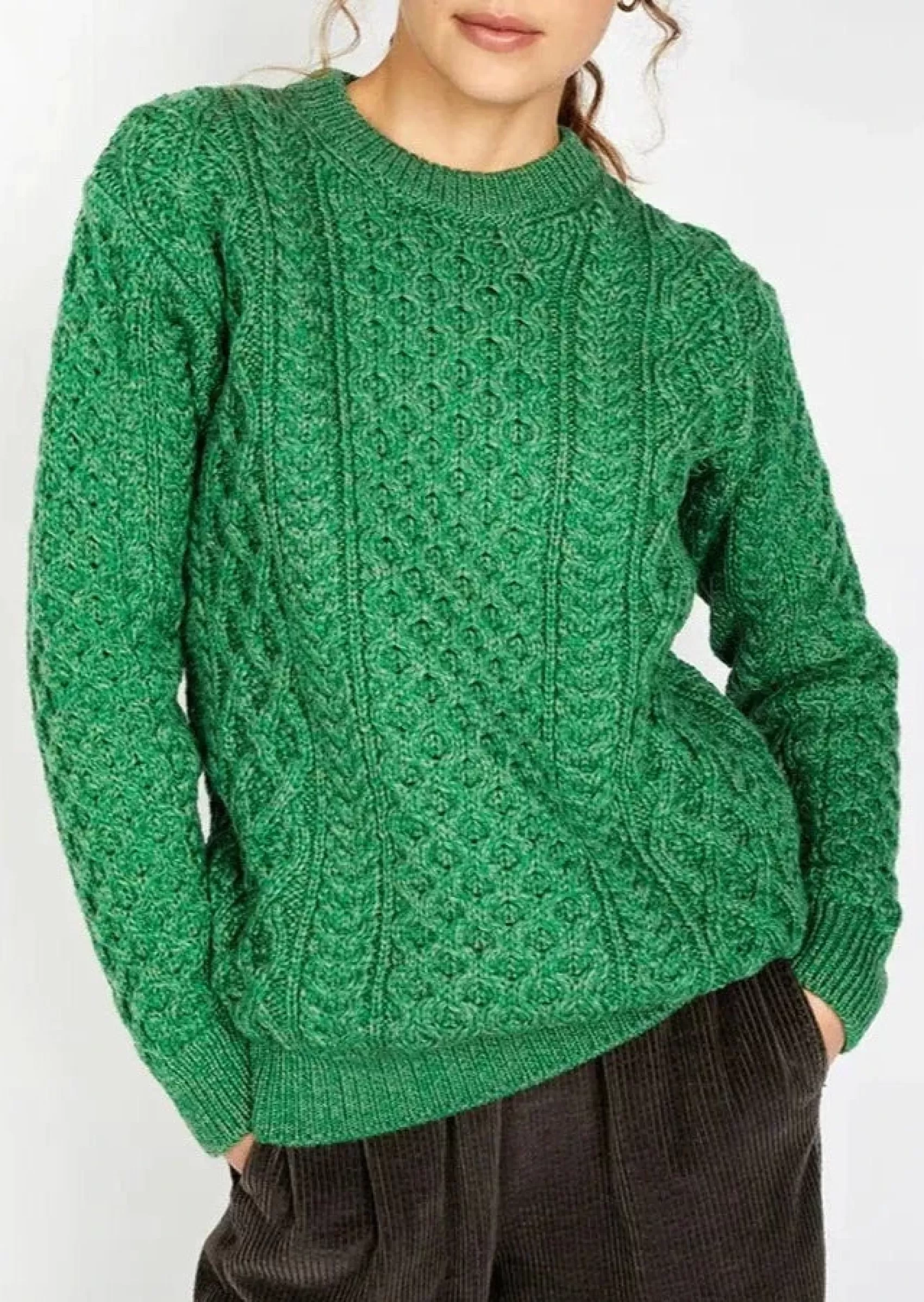 Aran Sweaters^Irelands Eye Knitwear IrelandsEye Women's Aran Sweater | Green Marl