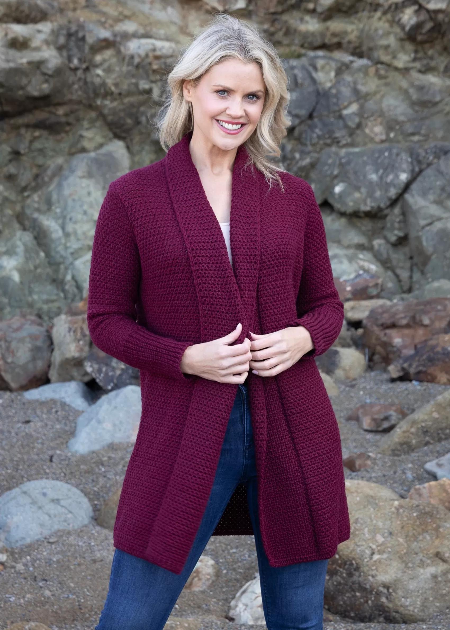 Aran Cardigans^Irelands Eye Knitwear IrelandsEye Women's Kilcoole Coatigan | Claret