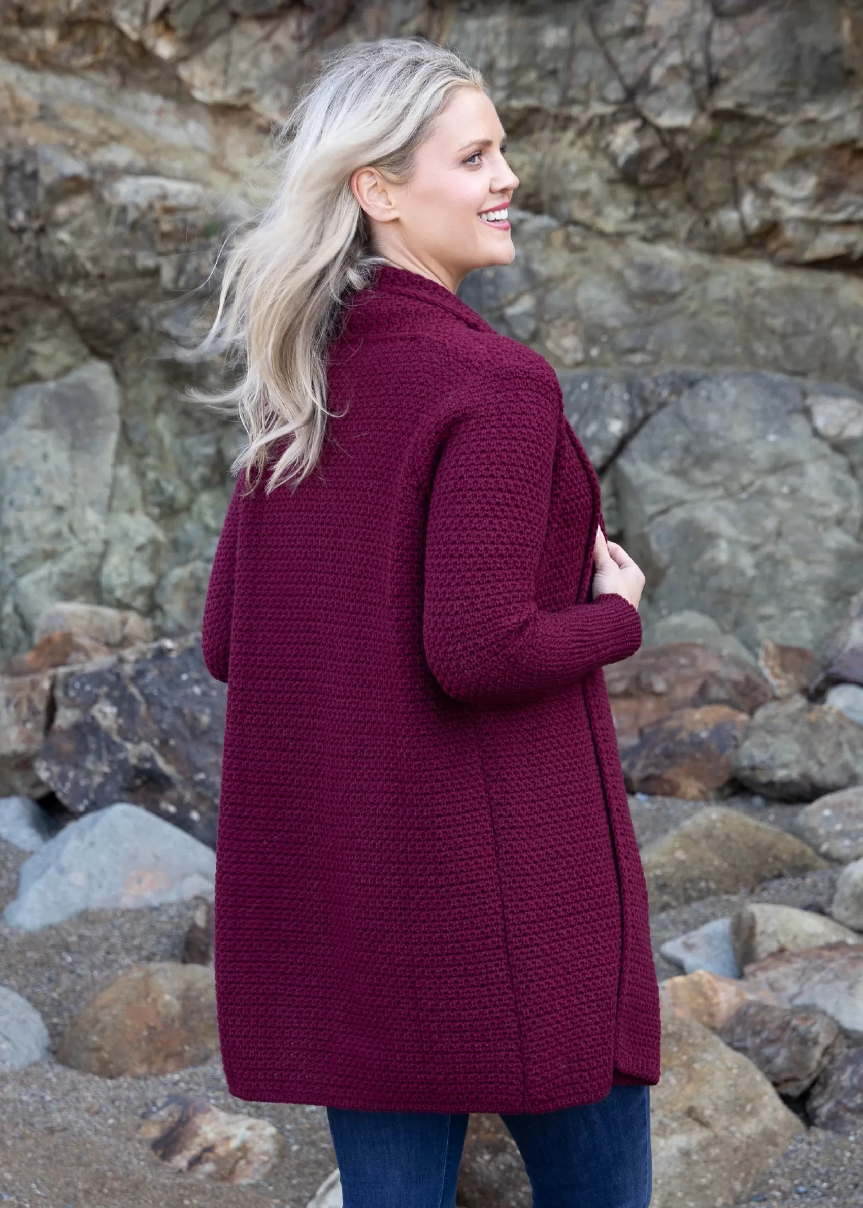 Aran Cardigans^Irelands Eye Knitwear IrelandsEye Women's Kilcoole Coatigan | Claret