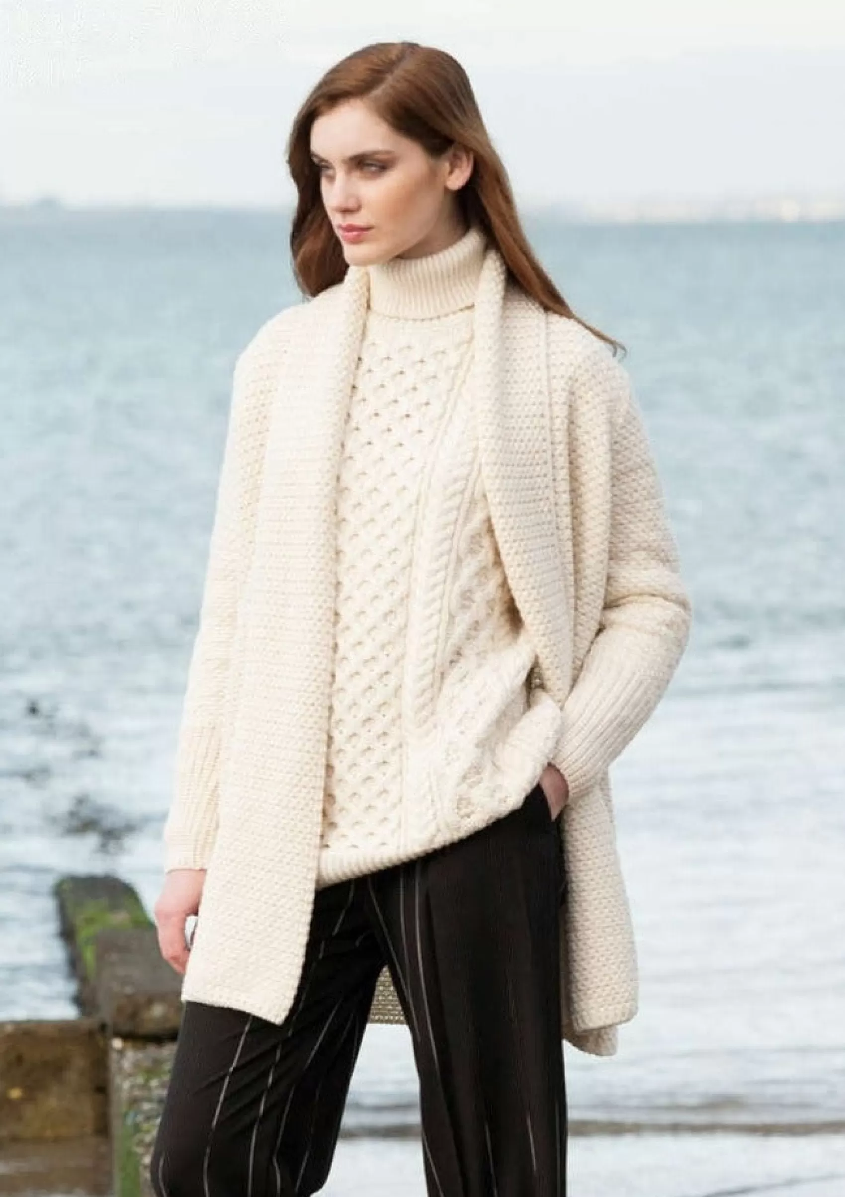 Aran Cardigans^Irelands Eye Knitwear IrelandsEye Women's Kilcoole Coatigan | Natural