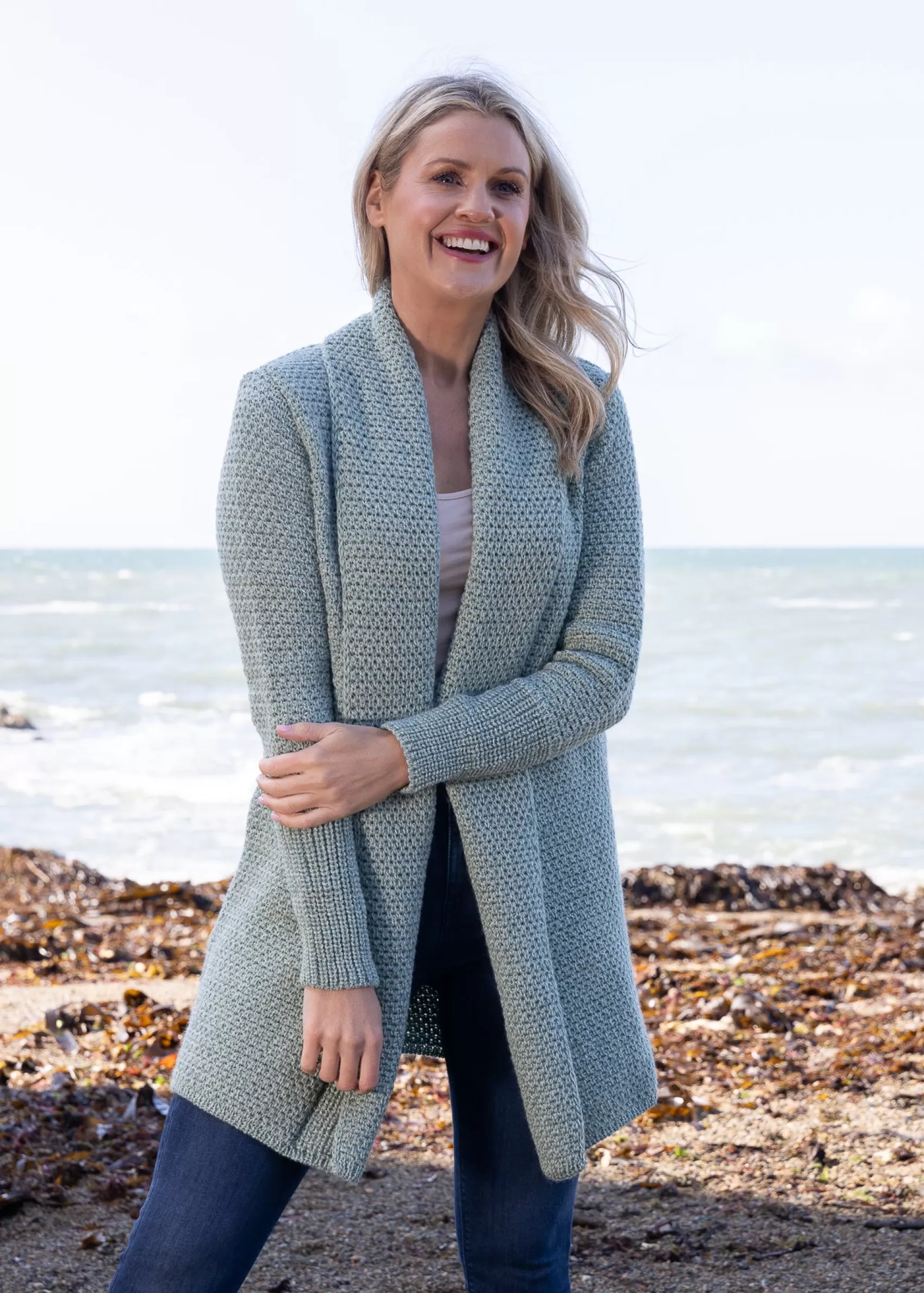 Aran Cardigans^Irelands Eye Knitwear IrelandsEye Women's Kilcoole Coatigan | Sage Marl