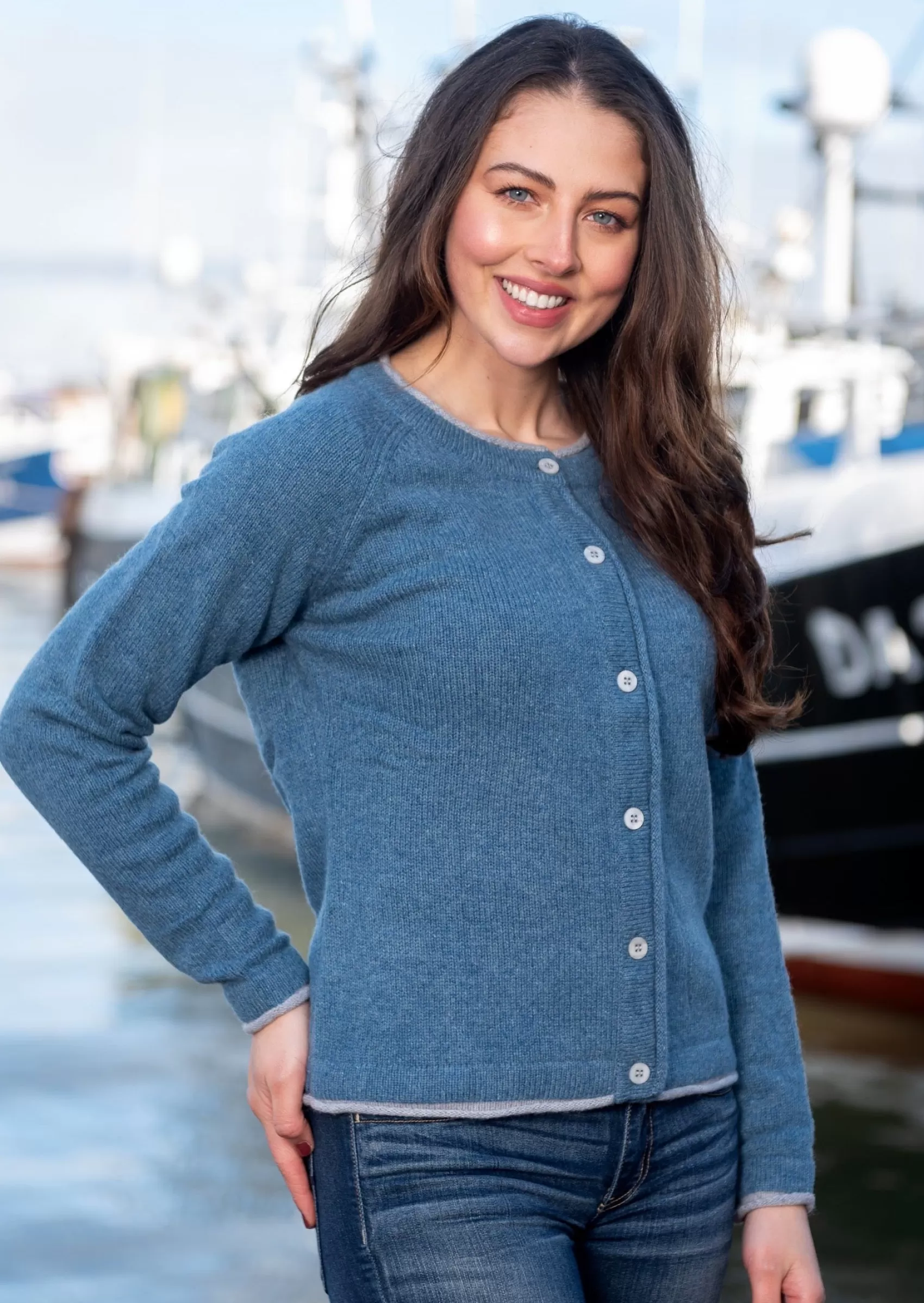 Aran Cardigans^Irelands Eye Knitwear IrelandsEye Women's Killiney Cardigan | Harbour Blue