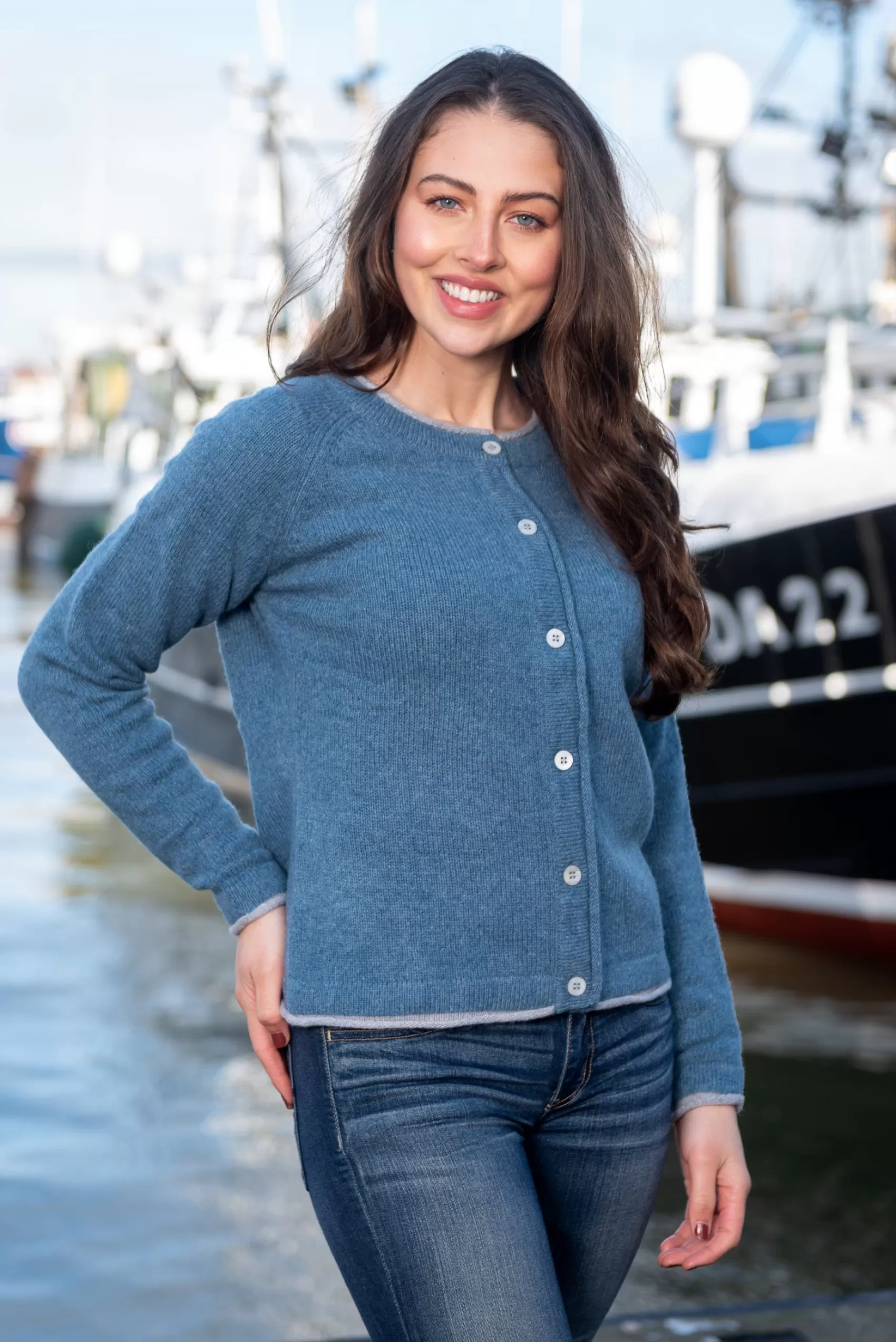 Aran Cardigans^Irelands Eye Knitwear IrelandsEye Women's Killiney Cardigan | Harbour Blue