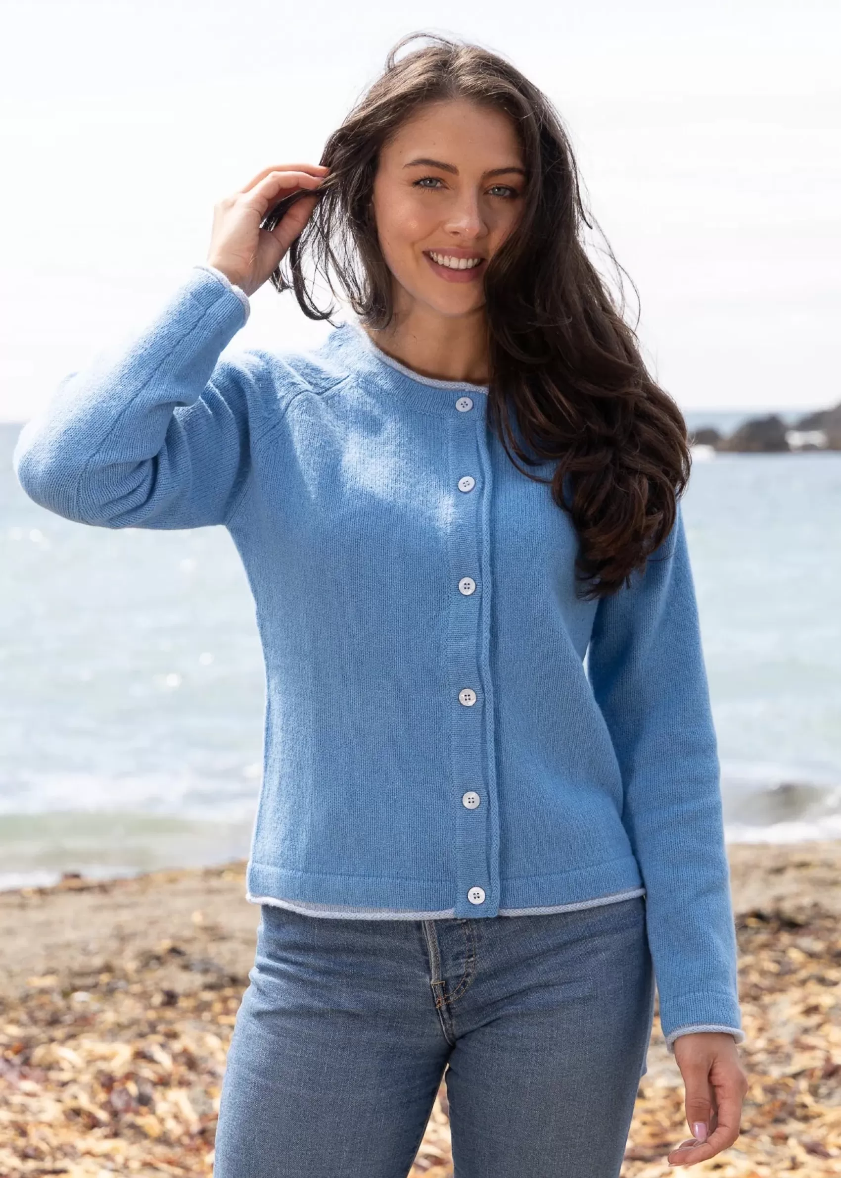 Aran Cardigans^Irelands Eye Knitwear IrelandsEye Women's Killiney Cardigan | Pale Blue