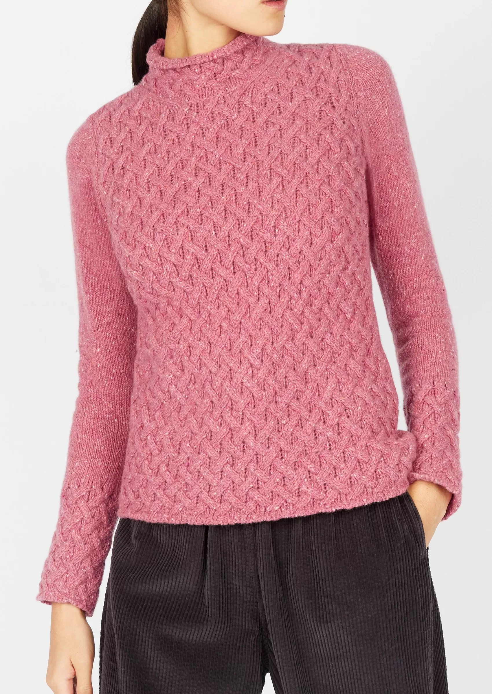 Aran Sweaters^Irelands Eye Knitwear IrelandsEye Women's Trellis Aran Sweater | Bubblegum