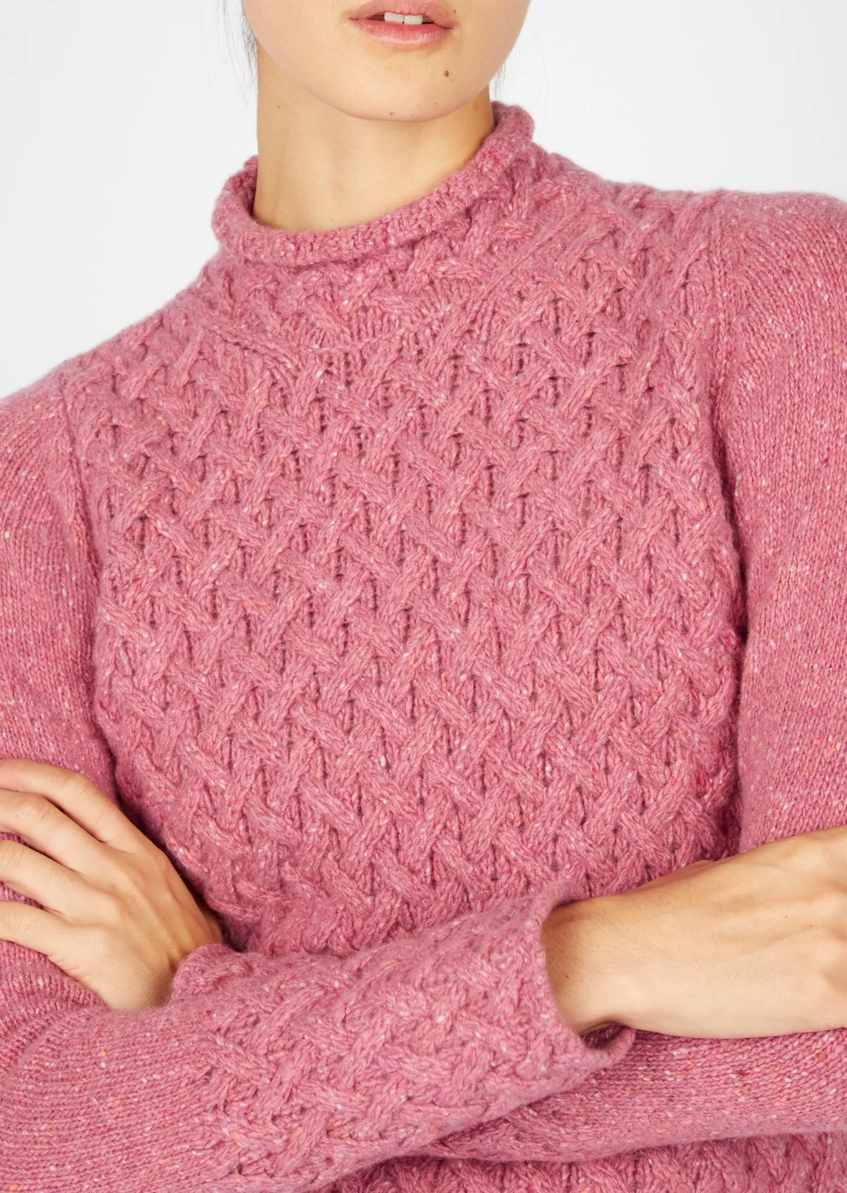 Aran Sweaters^Irelands Eye Knitwear IrelandsEye Women's Trellis Aran Sweater | Bubblegum