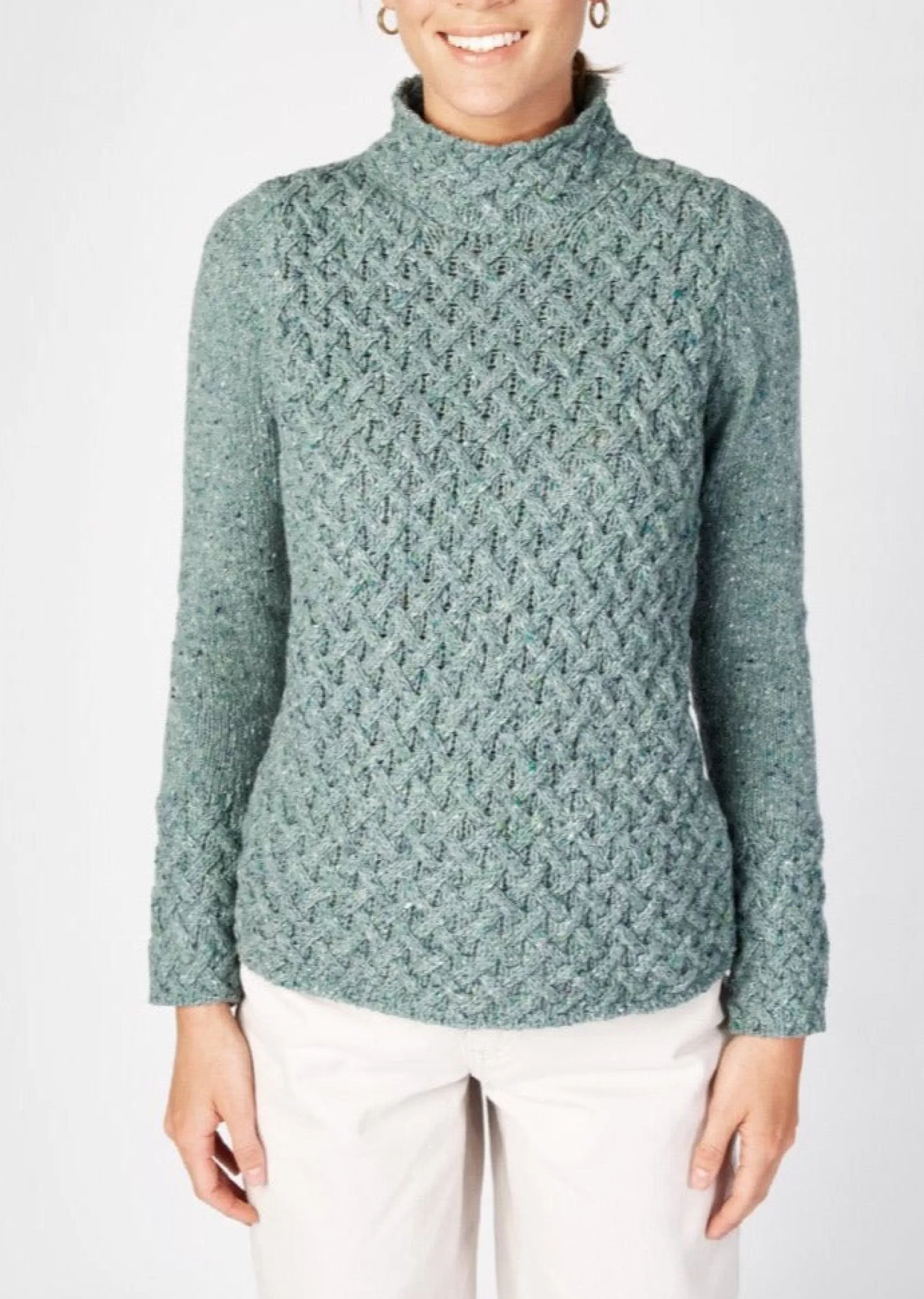 Aran Sweaters^Irelands Eye Knitwear IrelandsEye Women's Trellis Aran Sweater | Ocean Mist