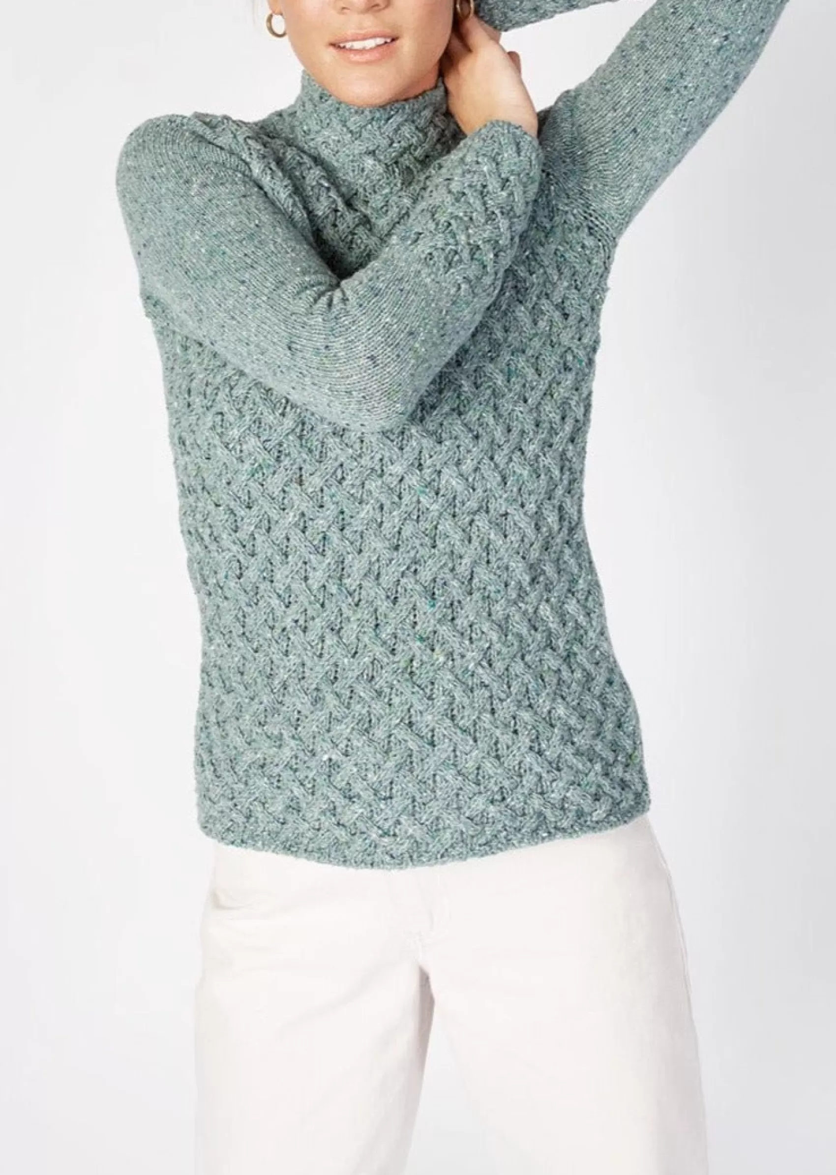 Aran Sweaters^Irelands Eye Knitwear IrelandsEye Women's Trellis Aran Sweater | Ocean Mist