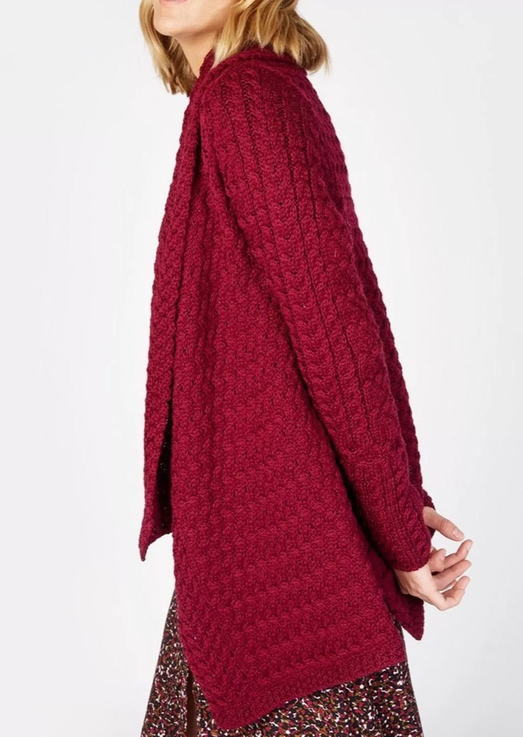 Aran Cardigans^Irelands Eye Knitwear IrelandsEye Women's Waterfall Aran Cardigan | Claret