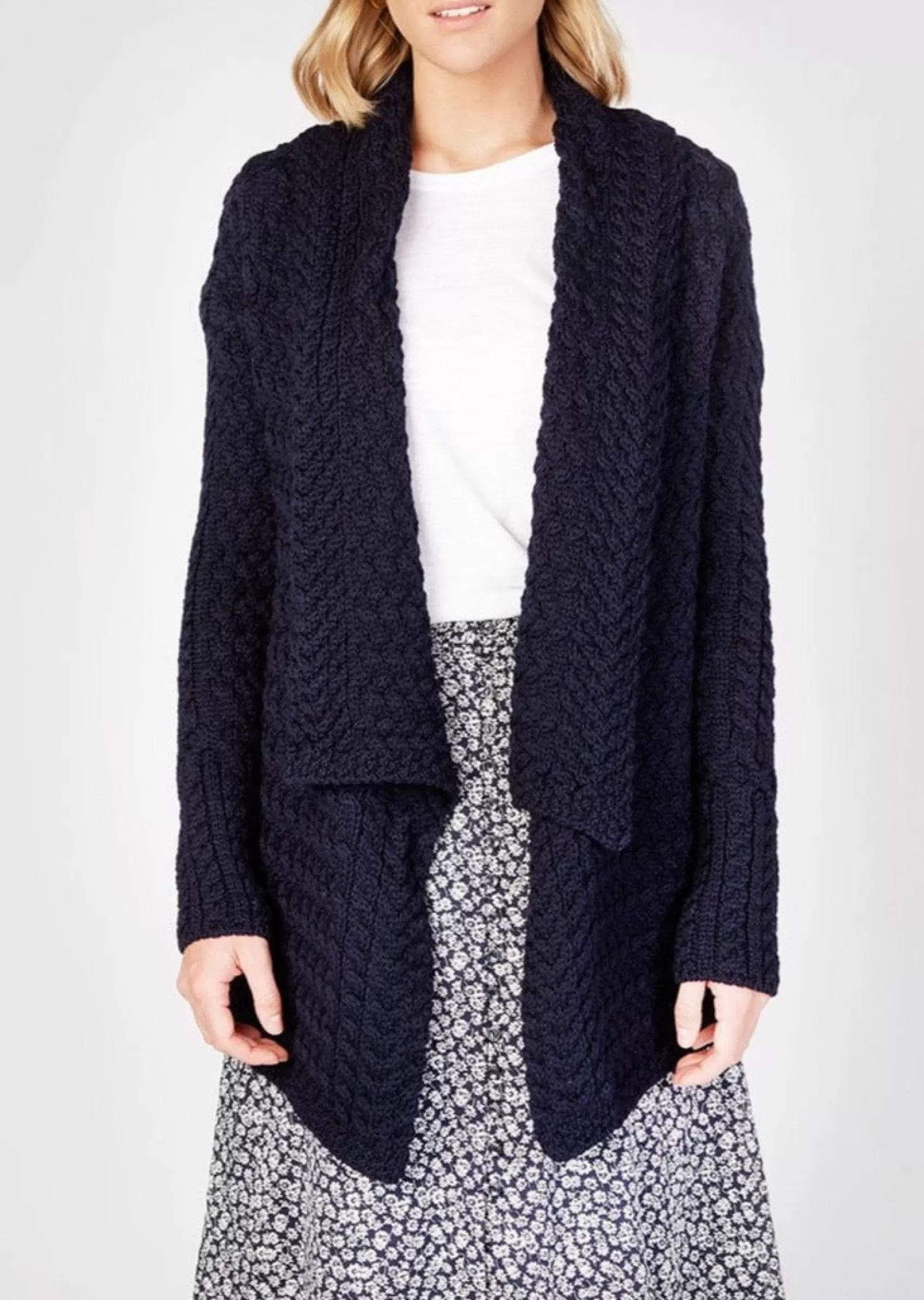 Aran Cardigans^Irelands Eye Knitwear IrelandsEye Women's Waterfall Aran Cardigan | Navy