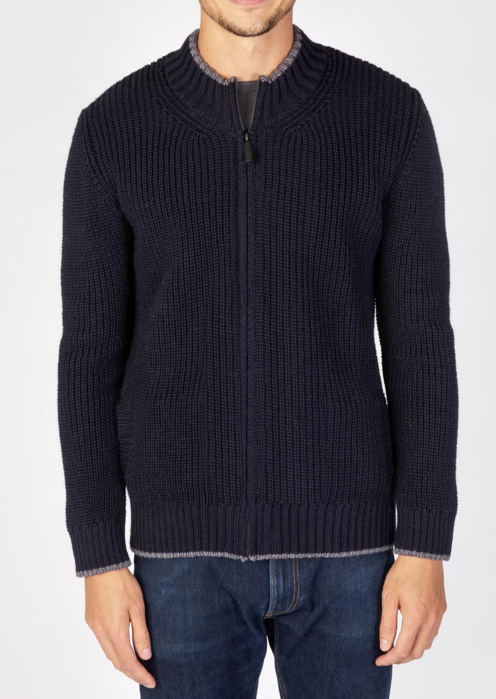 Aran Sweaters | Aran Cardigans^Irelands Eye Knitwear IrelandsEye Zipped Ribbed Cardigan | Navy