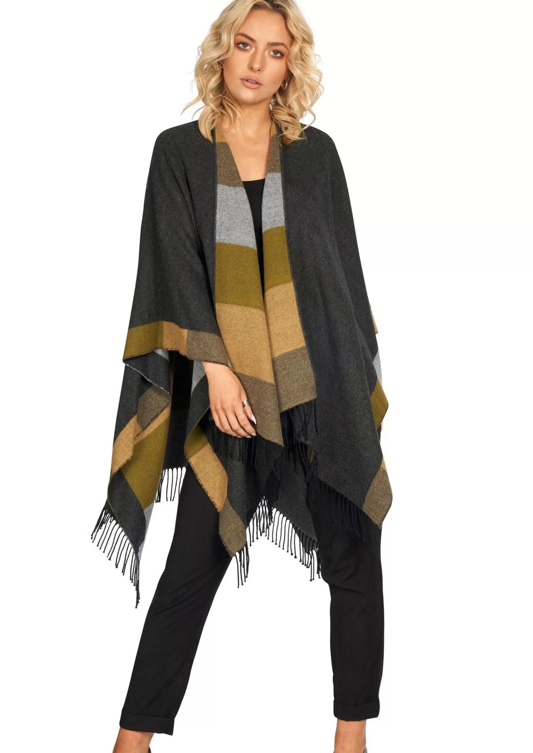 Ponchos / Capes / Shawls^Jimmy Hourihan Fringed Shawl with Coloured Bands