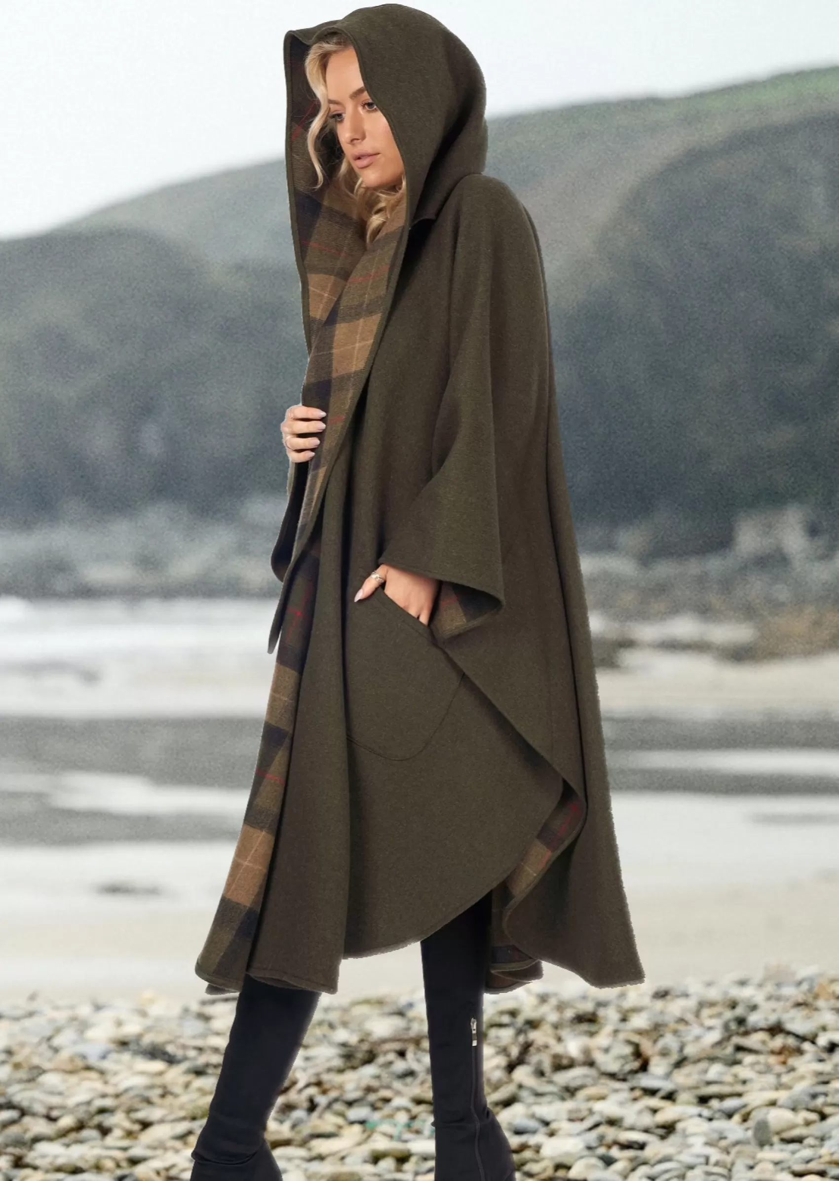 Ponchos / Capes / Shawls^Jimmy Hourihan Moss Green Wool Walking Cape