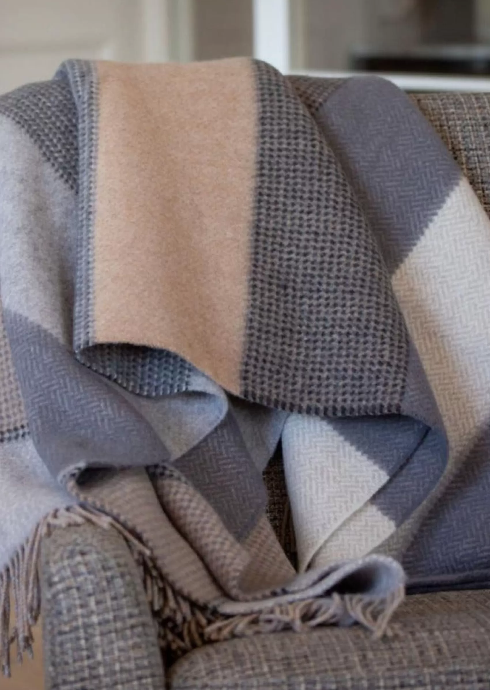 Blankets & Throws | Cashmere Merino Blankets^John Hanly Cashmere Merino Throw | Grey Stone Beige Stripe