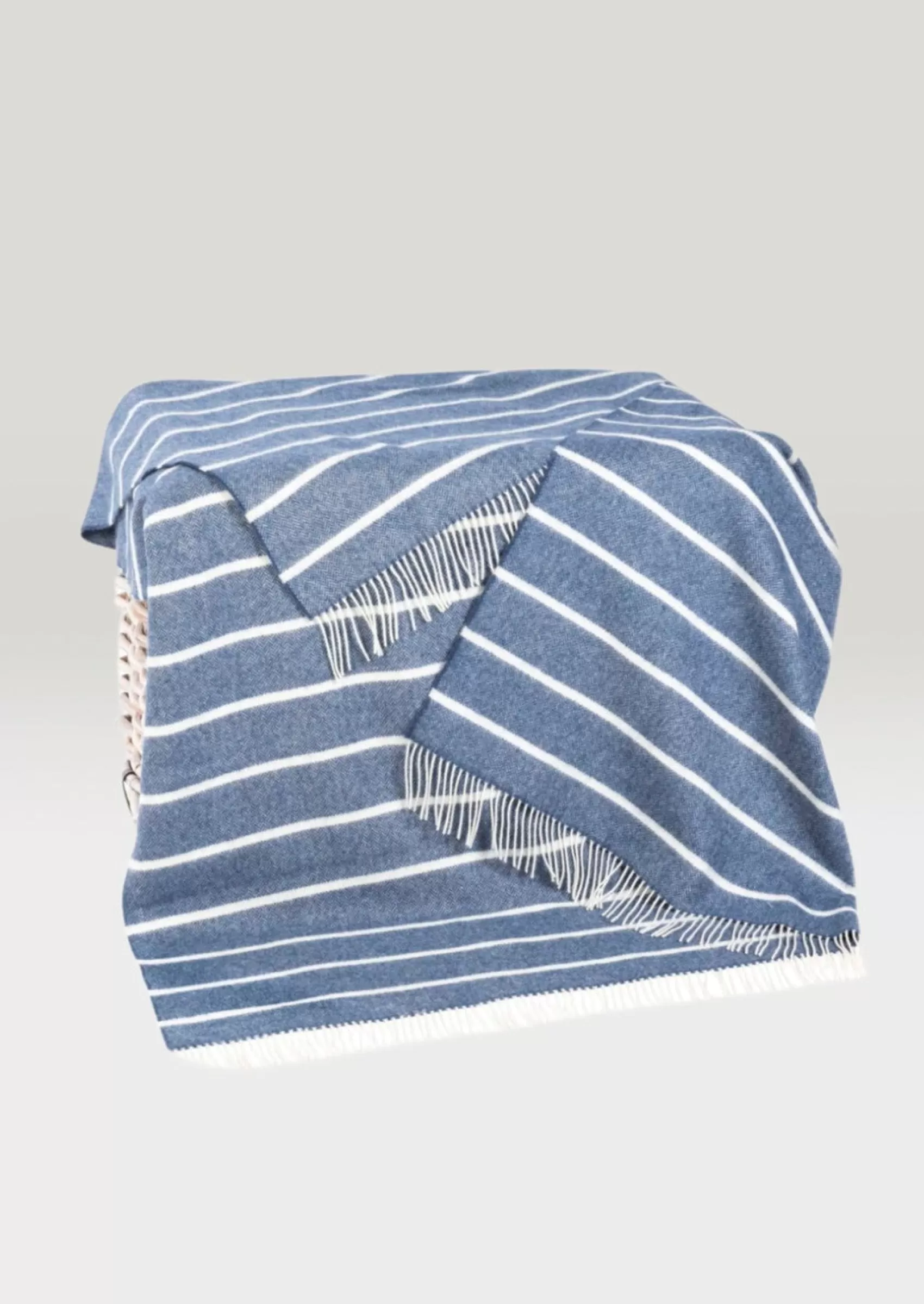 Blankets & Throws | Lambswool Blankets^John Hanly Denim White Horizontal Stripe Throw