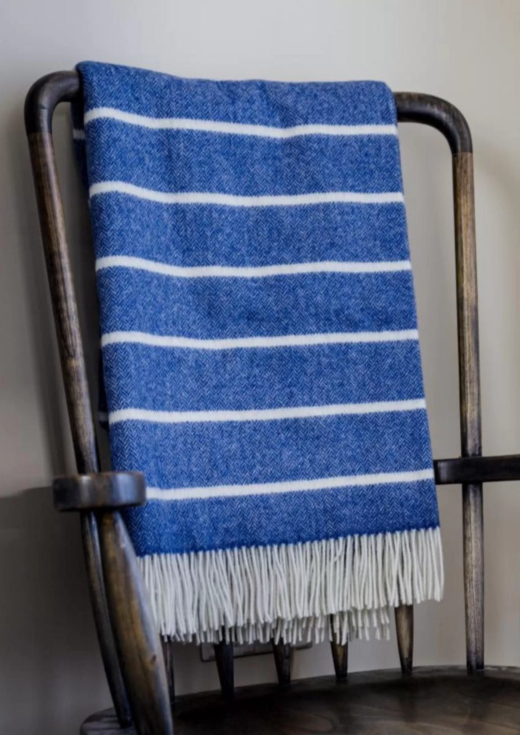 Blankets & Throws | Lambswool Blankets^John Hanly Denim White Horizontal Stripe Throw