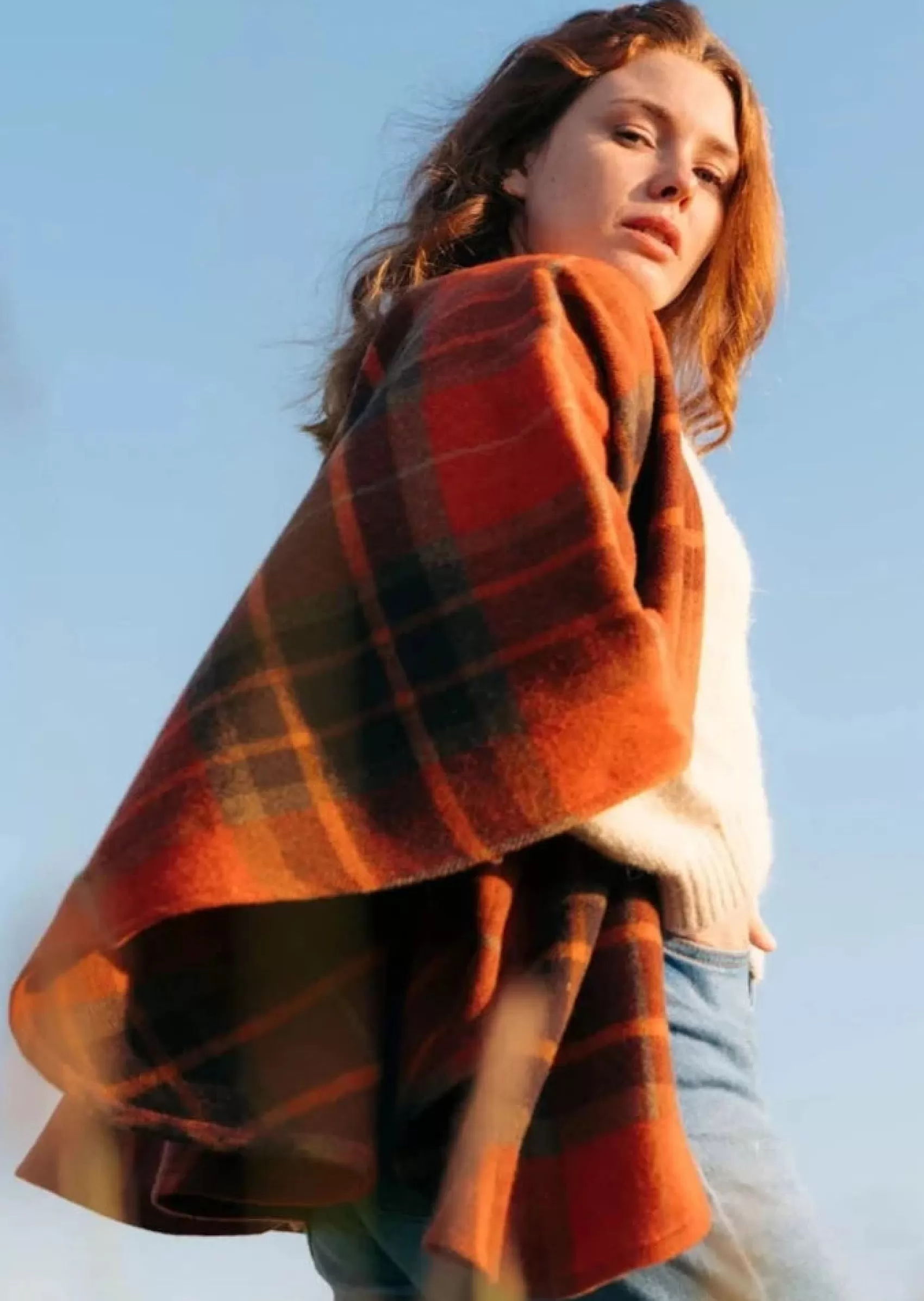 Ponchos / Capes / Shawls^John Hanly Lambswool Cape | Orange Tartan Mix