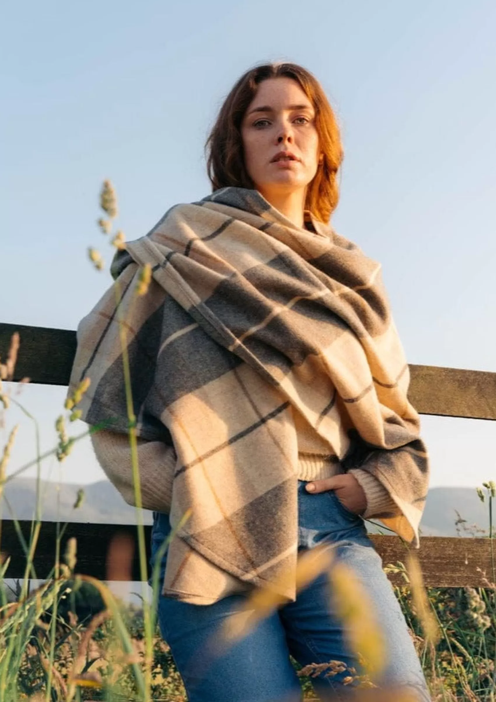 Ponchos / Capes / Shawls^John Hanly Lambswool Cape | Rust Cream & Brown Mix