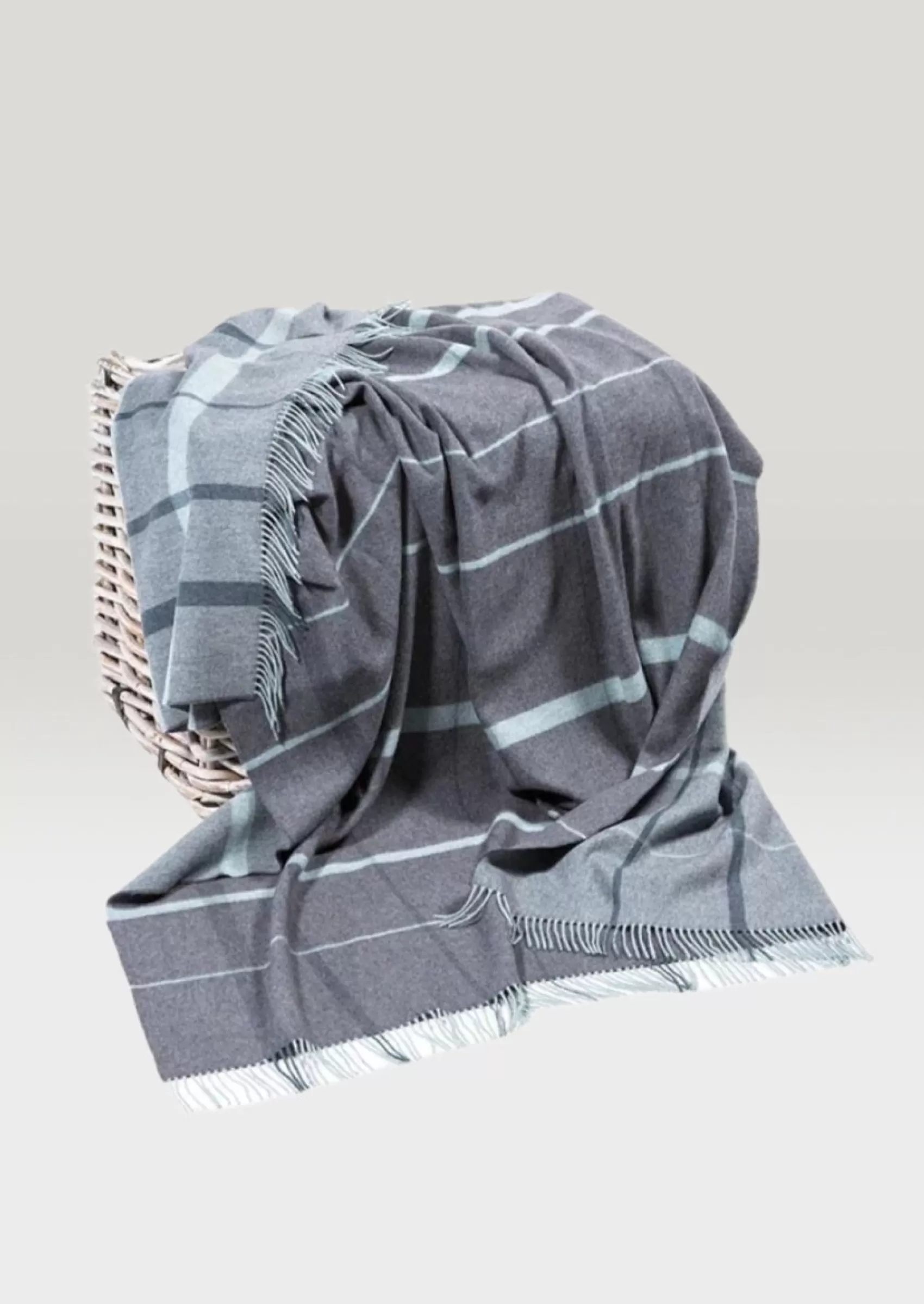 Blankets & Throws | Lambswool Blankets^John Hanly Large Grey & Duck Egg Blue Check Blanket