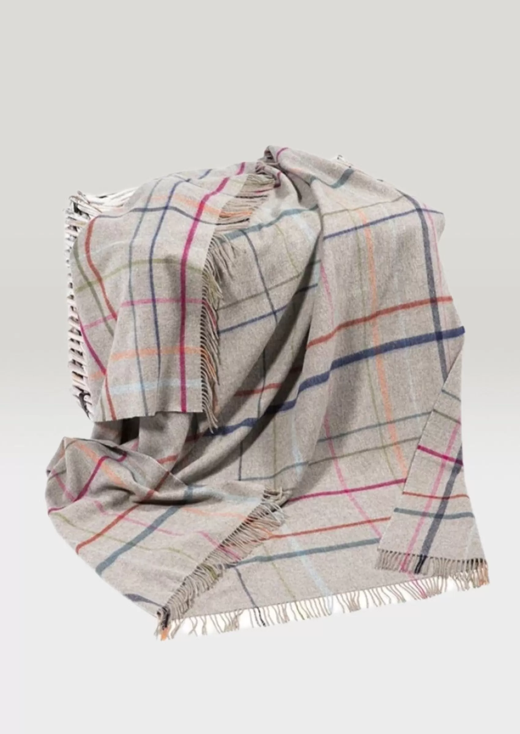 Blankets & Throws | Lambswool Blankets^John Hanly Large Grey Multi Colour Window Pane Blanket