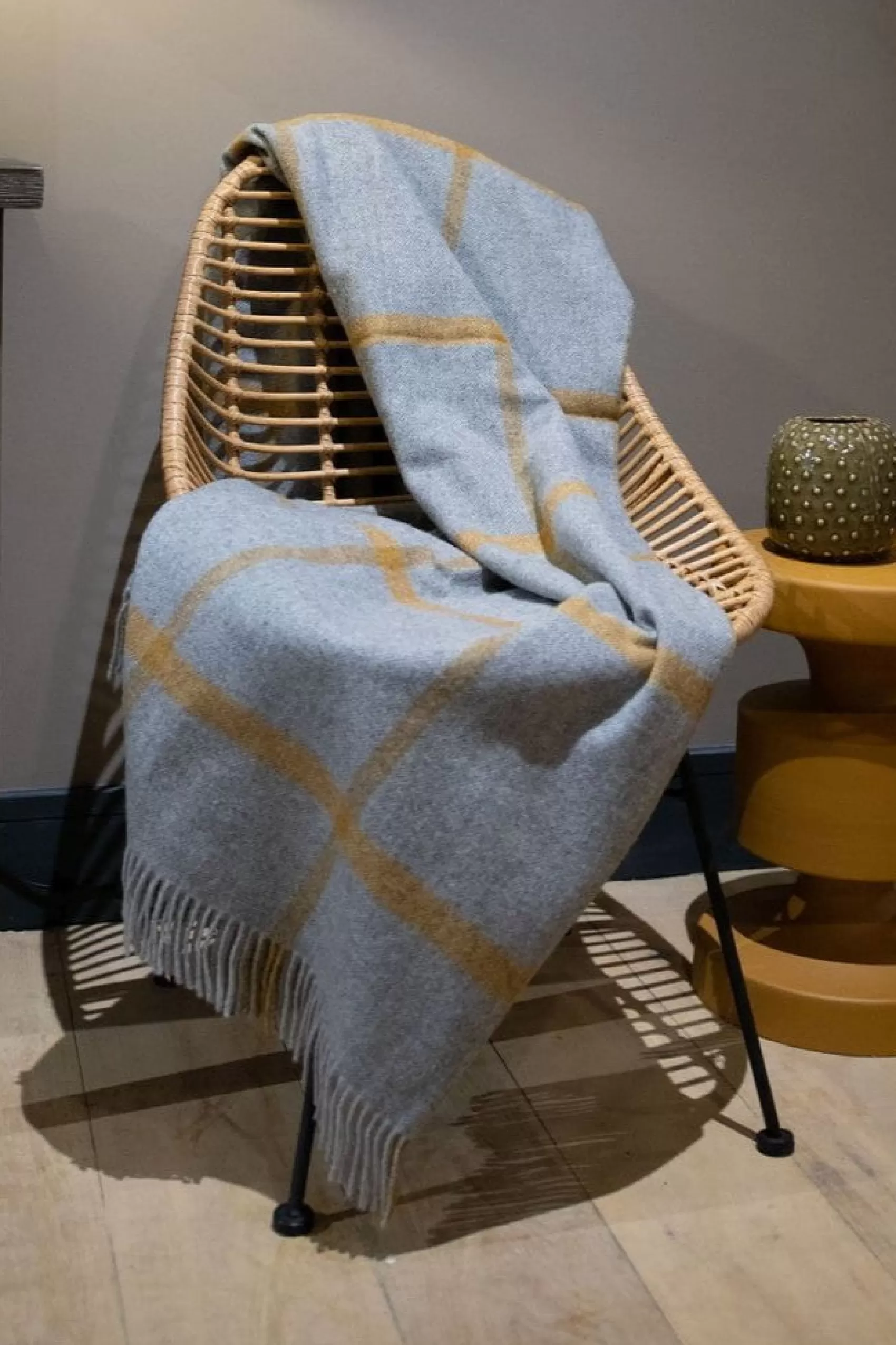 Blankets & Throws | Lambswool Blankets^John Hanly Large Grey Mustard Check Blanket