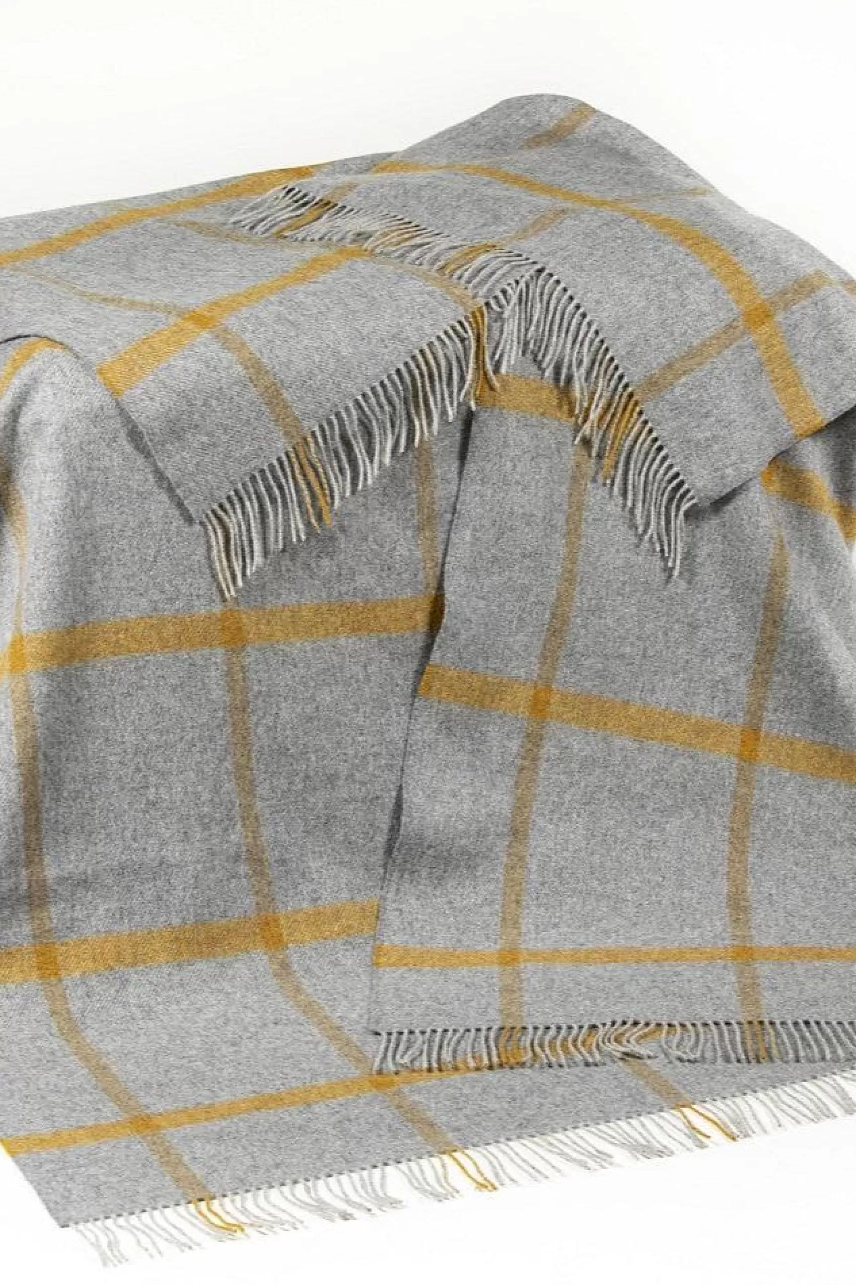 Blankets & Throws | Lambswool Blankets^John Hanly Large Grey Mustard Check Blanket