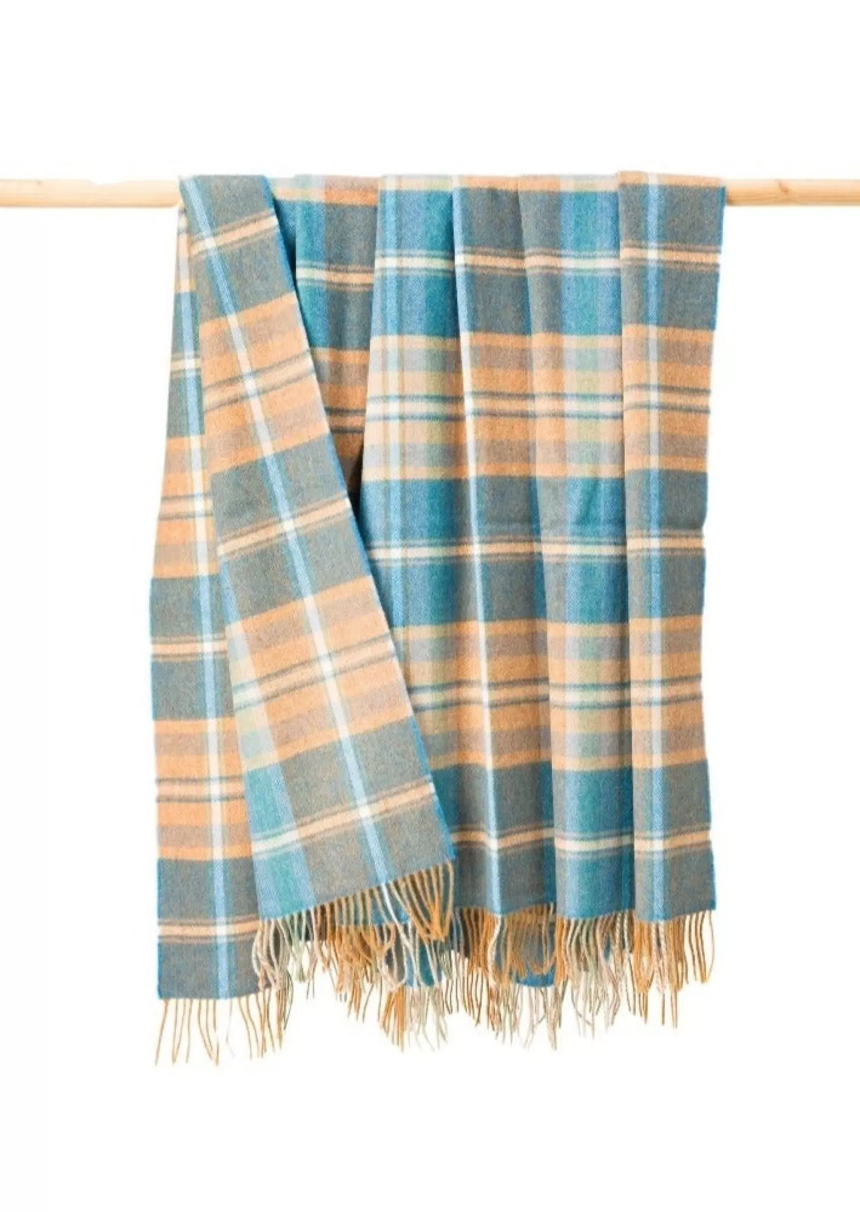 Blankets & Throws | Lambswool Blankets^John Hanly Large Lambswool Throw Blue Orange Plaid