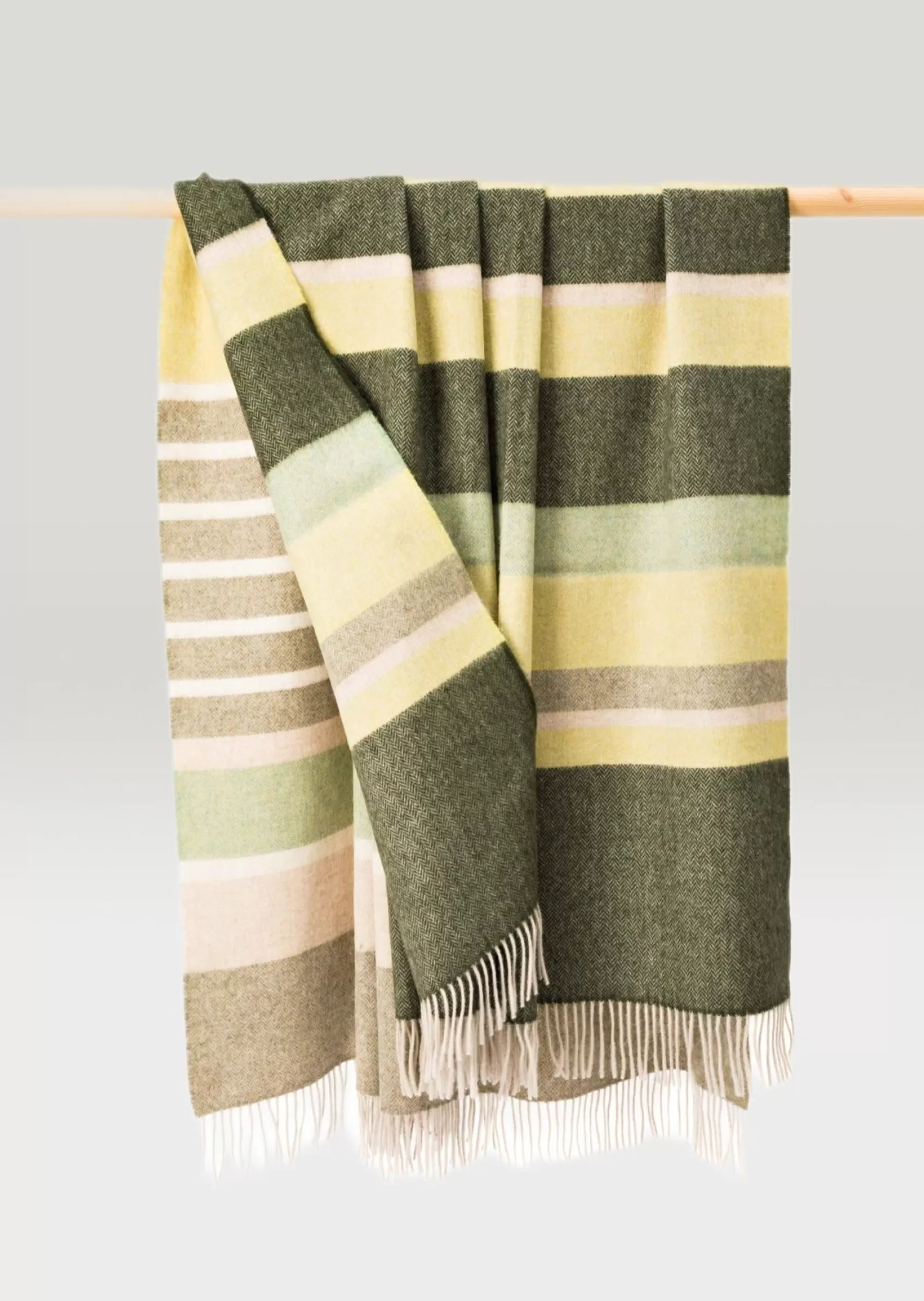 Blankets & Throws | Lambswool Blankets^John Hanly Large Lambswool Throw Green Stripe