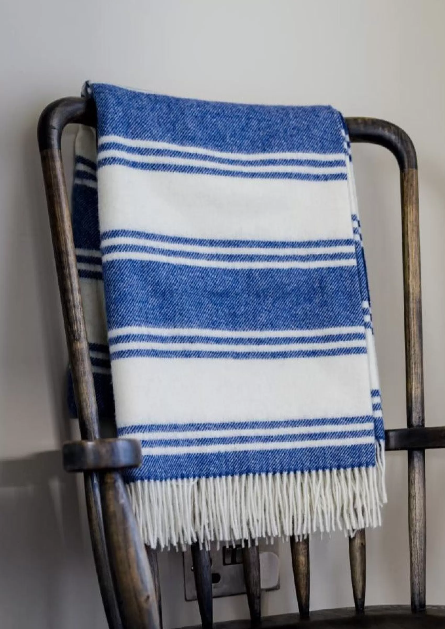 Blankets & Throws | Lambswool Blankets^John Hanly Merino Blue & White Stripe Blanket