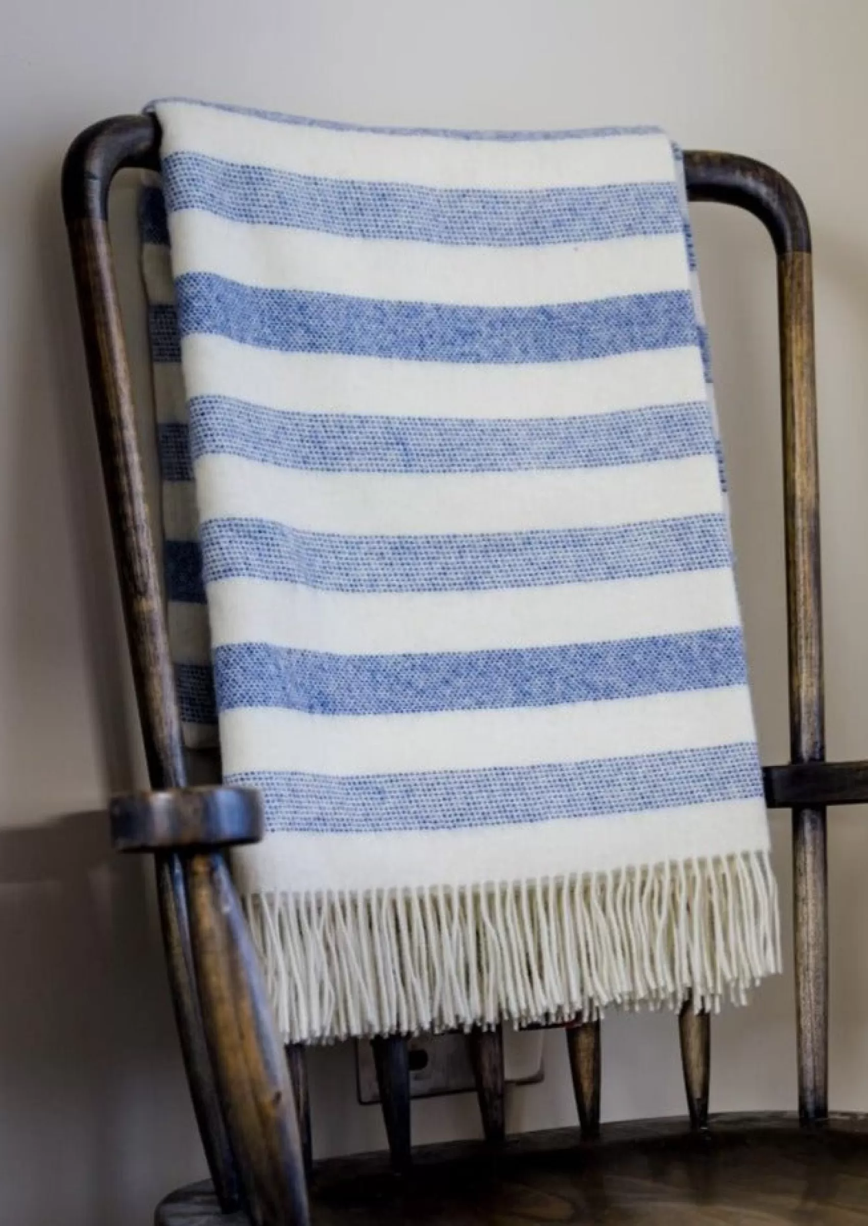 Blankets & Throws | Lambswool Blankets^John Hanly Merino Denim & White Stripe Blanket