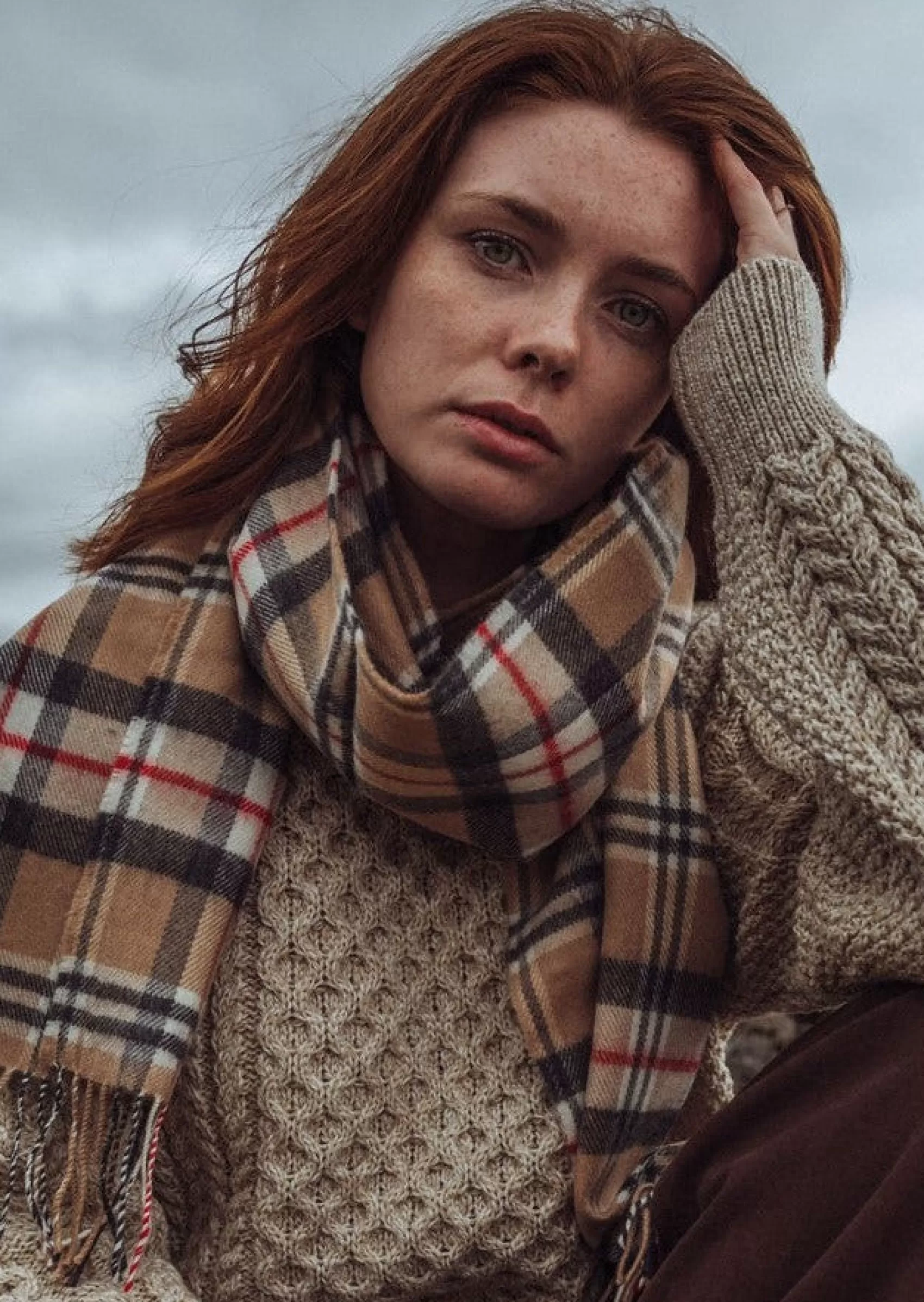 Scarves^John Hanly Merino Scarf | Camel Tartan