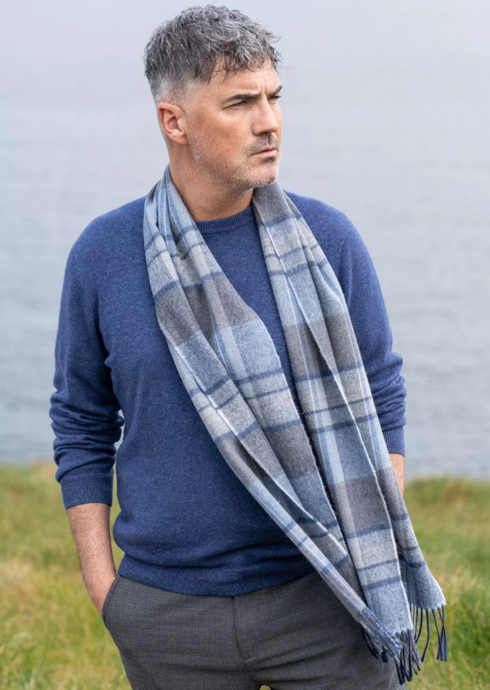 Scarves^John Hanly Merino Scarf | Grey Blue