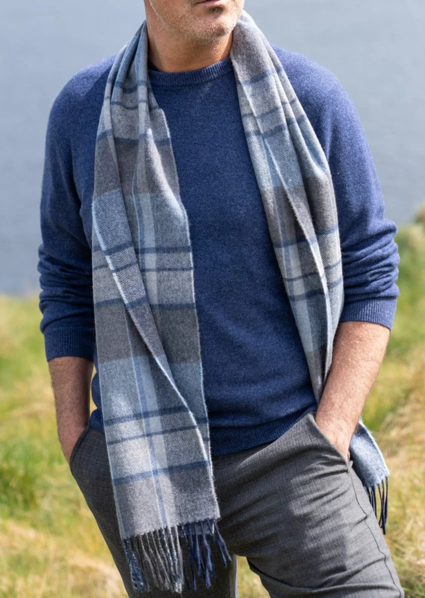 Scarves^John Hanly Merino Scarf | Grey Blue