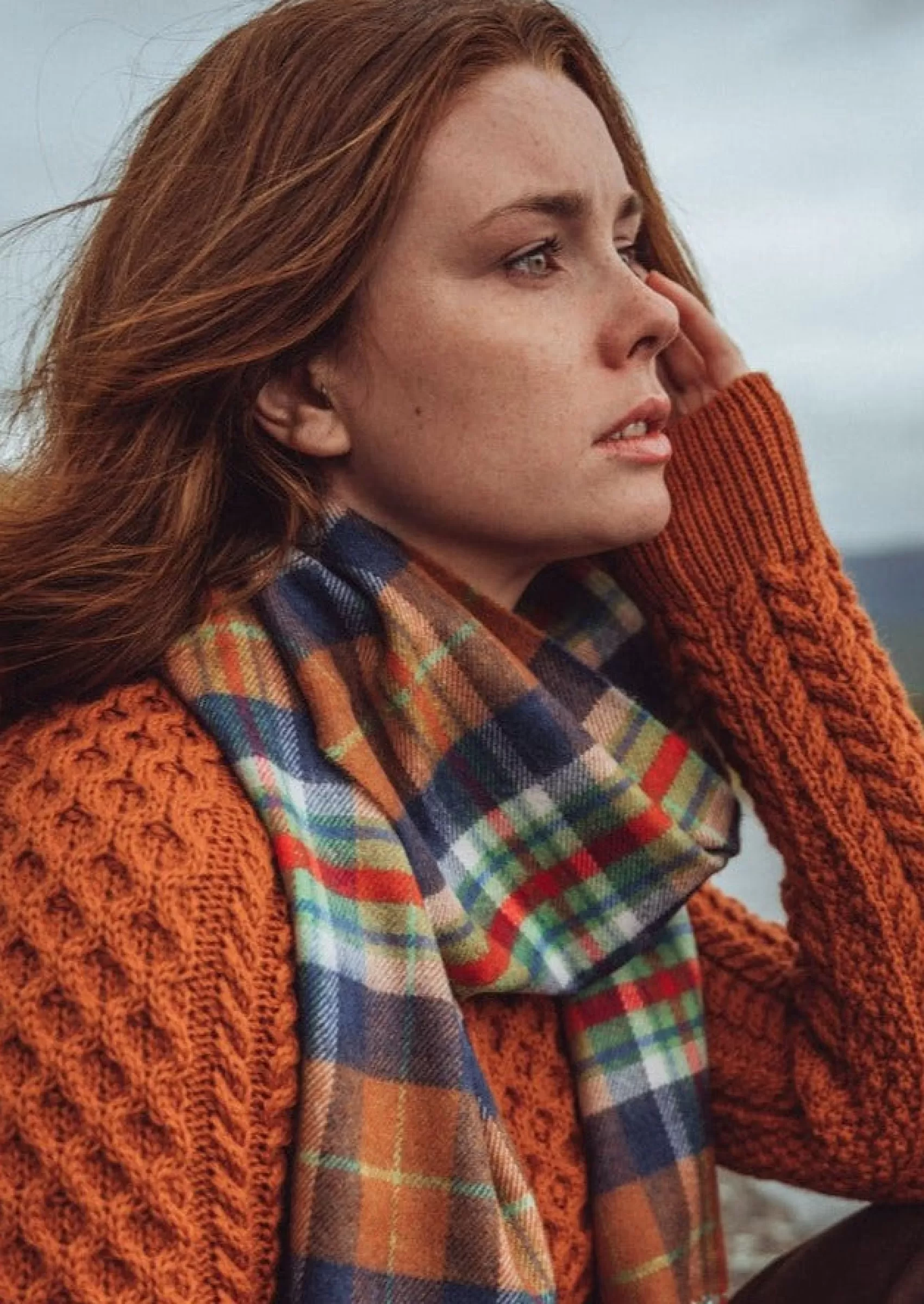 Scarves^John Hanly Merino Scarf | Orange Navy Check