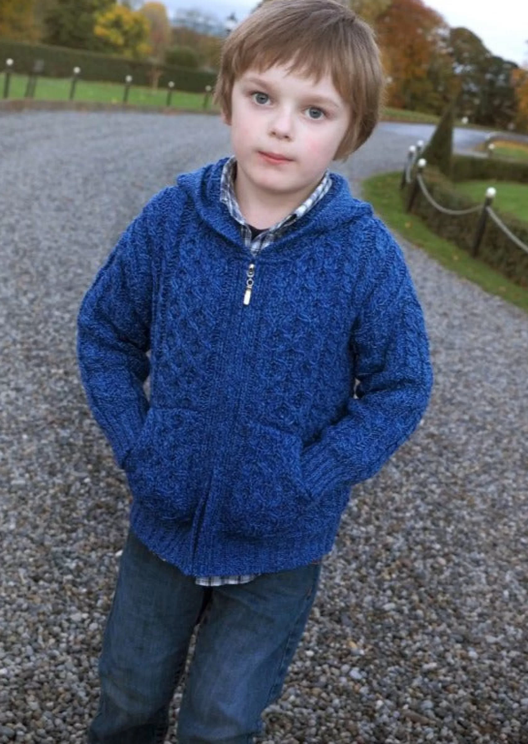 Kids^Aran Crafts Kids Hooded Aran Cardigan | Blue