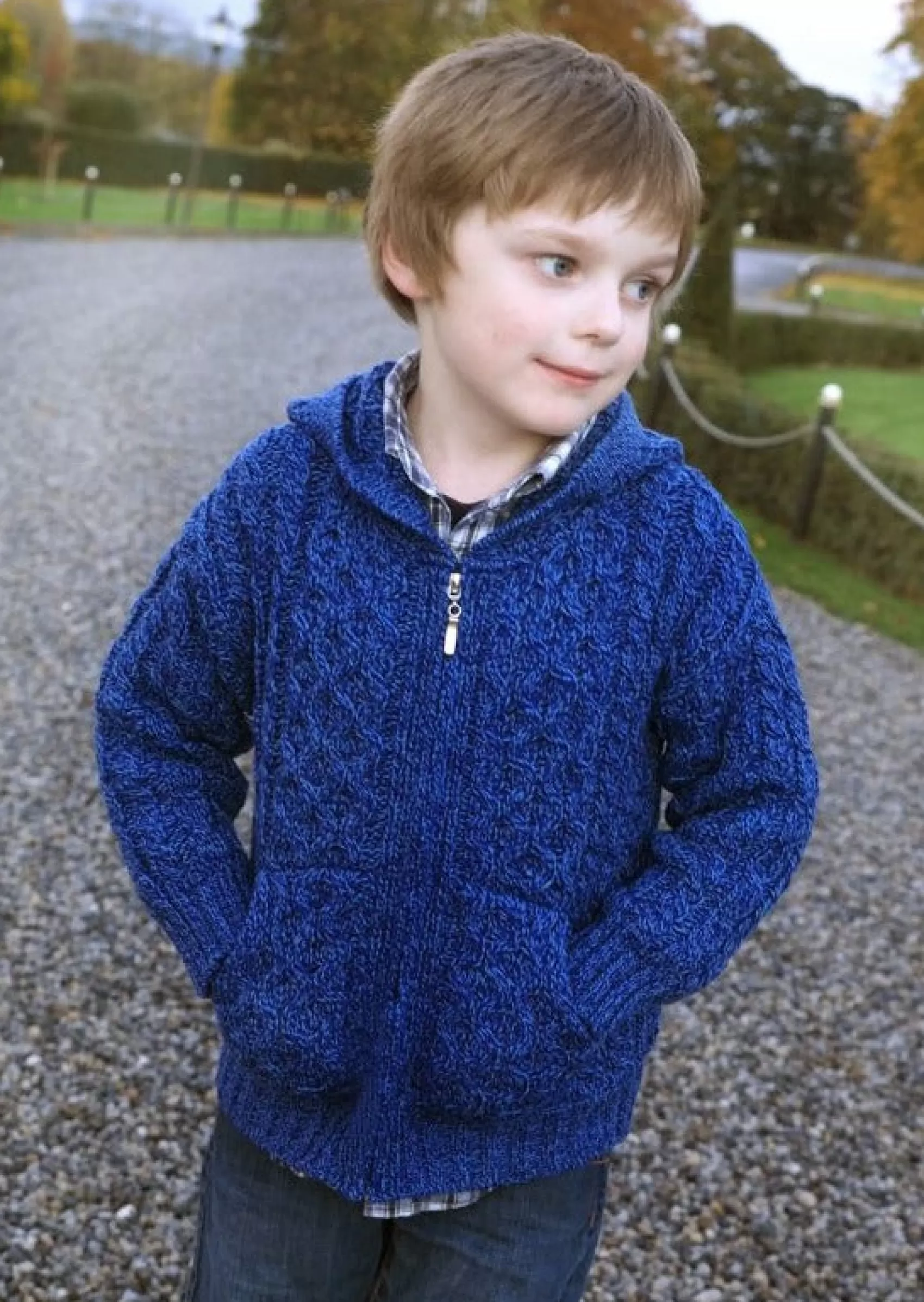 Kids^Aran Crafts Kids Hooded Aran Cardigan | Blue