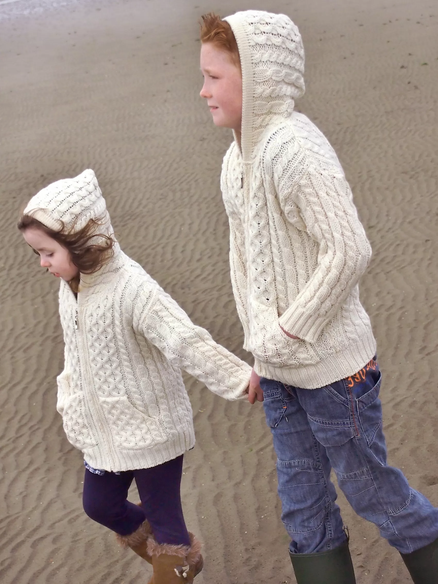 Kids^Aran Crafts Kids Hooded Aran Zip Cardigan | Natural